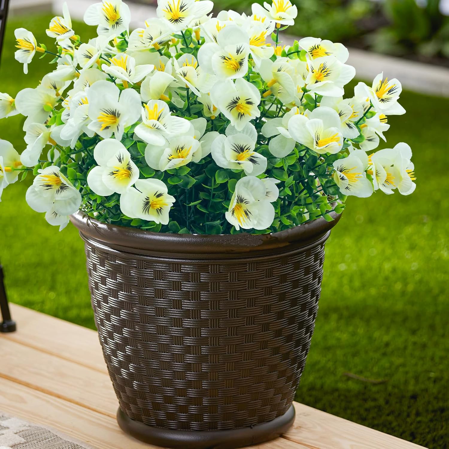Artificial Flowers for Outdoor,8 Bundles UV Resistant Fake Flowers Faux Plastic Plants Shrubs for Indoor Outside Home Décor(White) - Image 2