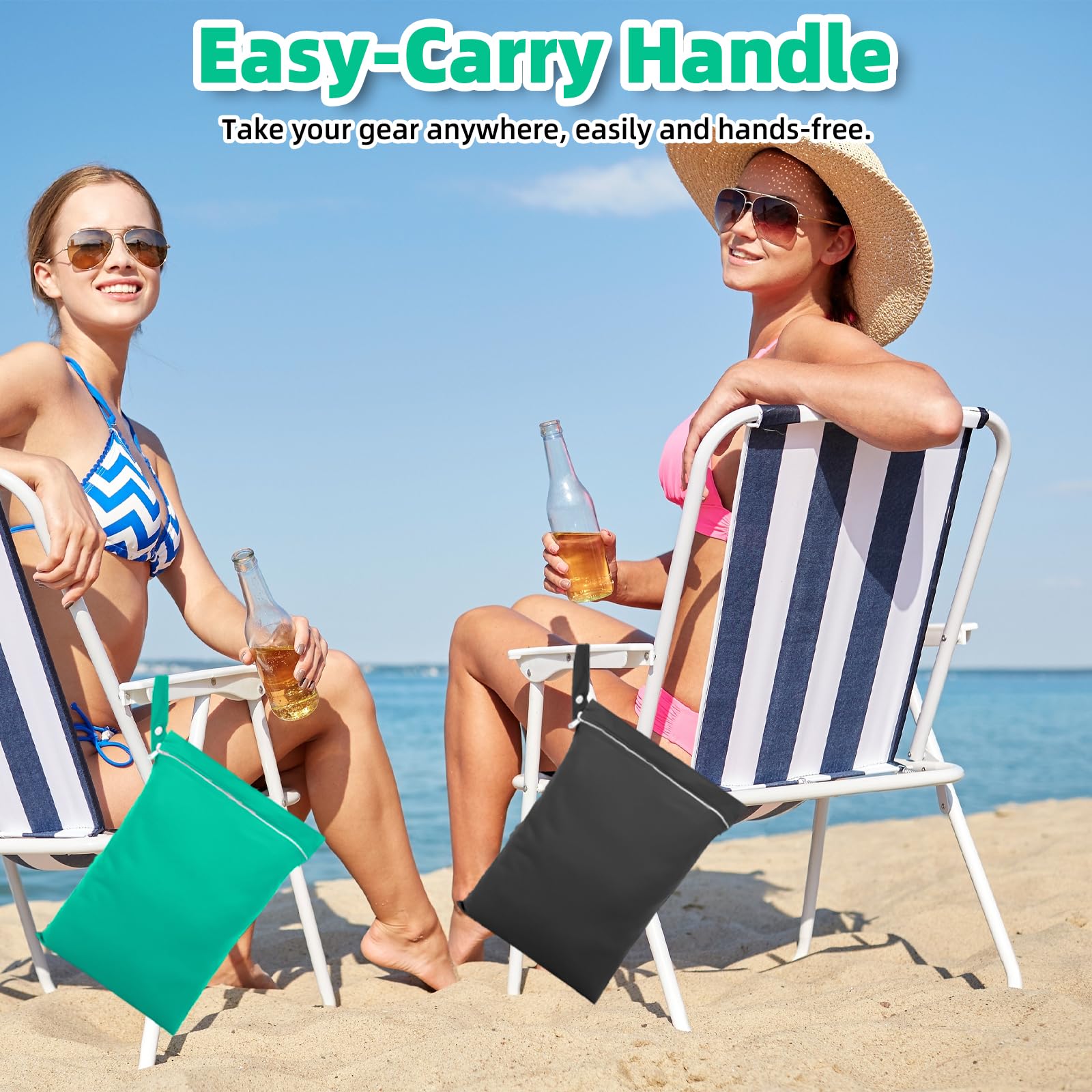 3 Pezzi Borsa Impermeabile, 40 x 30 cm Wet Bag per Costumi da Bagno Sacca Impermeabile con Cerniera, Borsa Viaggio Riutilizzabile per Costumi da Bagno, Asciugamani da Spiaggia(Grigio,Verde,Nero)