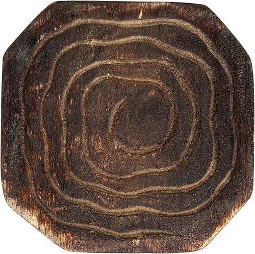 Miniatura 2 de Creative Co-Op Juego de 4 posavasos redondos de madera de mango tallada a mano de 4 pulgadas, color marrón