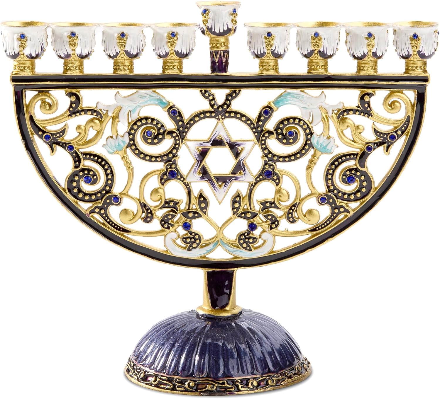 Hanukkah Menorah - Enamel Star of David Menorah Candle Holder, 9-Branch Hanukkah Candle Holder, Modern Metal Chanukah Decorations, Jewish Gifts Chanukah Gold Jewish Decorations