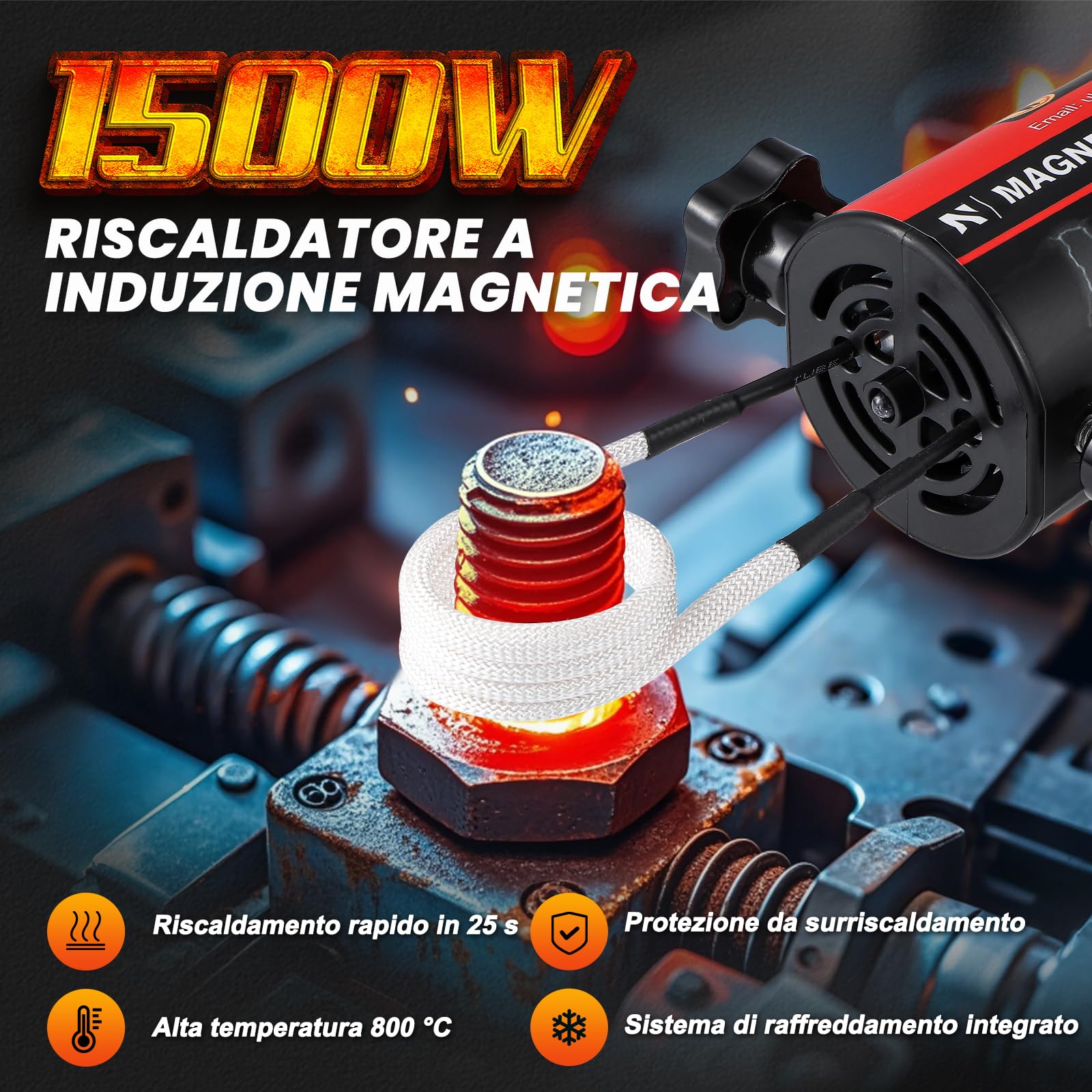 NEWTRY Riscaldatore induzione 1500W 8 bobine svitabulloni ruggine auto 220V | Potente, senza fiamma, dadi arrugginiti, viti, bulloni, durevole, per officina auto, alta efficienza, allentamento rapido