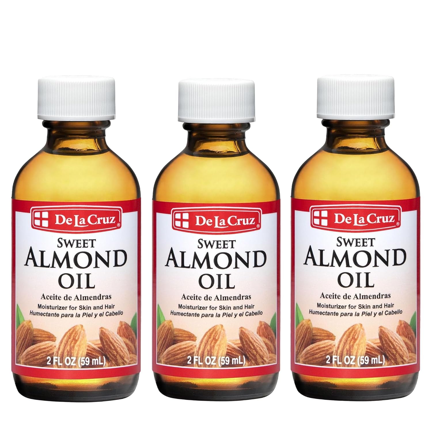 De La Cruz Sweet Almond Oil - Expeller Pressed Almond Oil for Skin and Hair 2 FL. OZ. (59 mL) - 6 Bottles