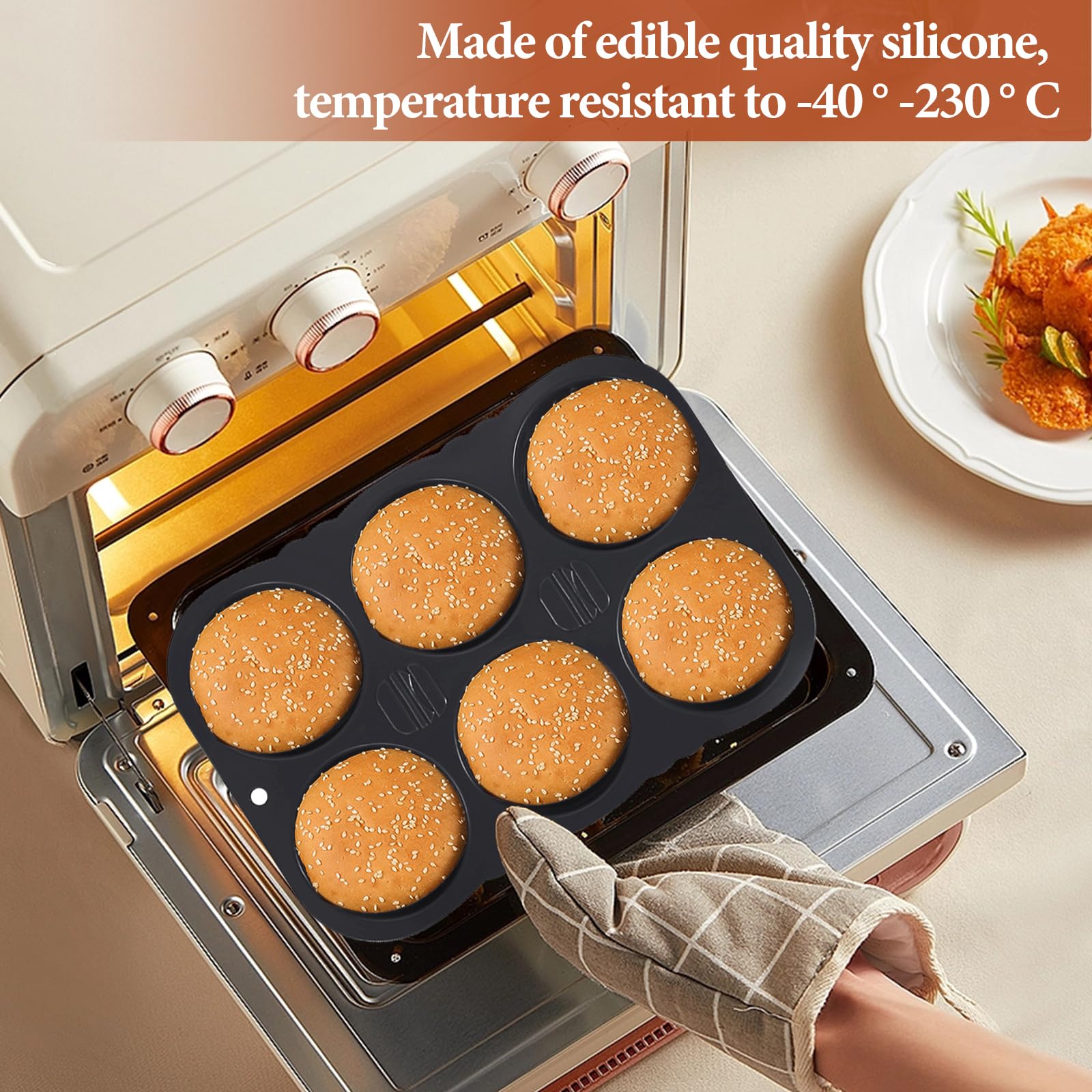 Stampo per Hamburger in Silicone, 6 Cavità Stampo Antiaderente per Panini, Rotondo, Diametro 10 cm, Perforato