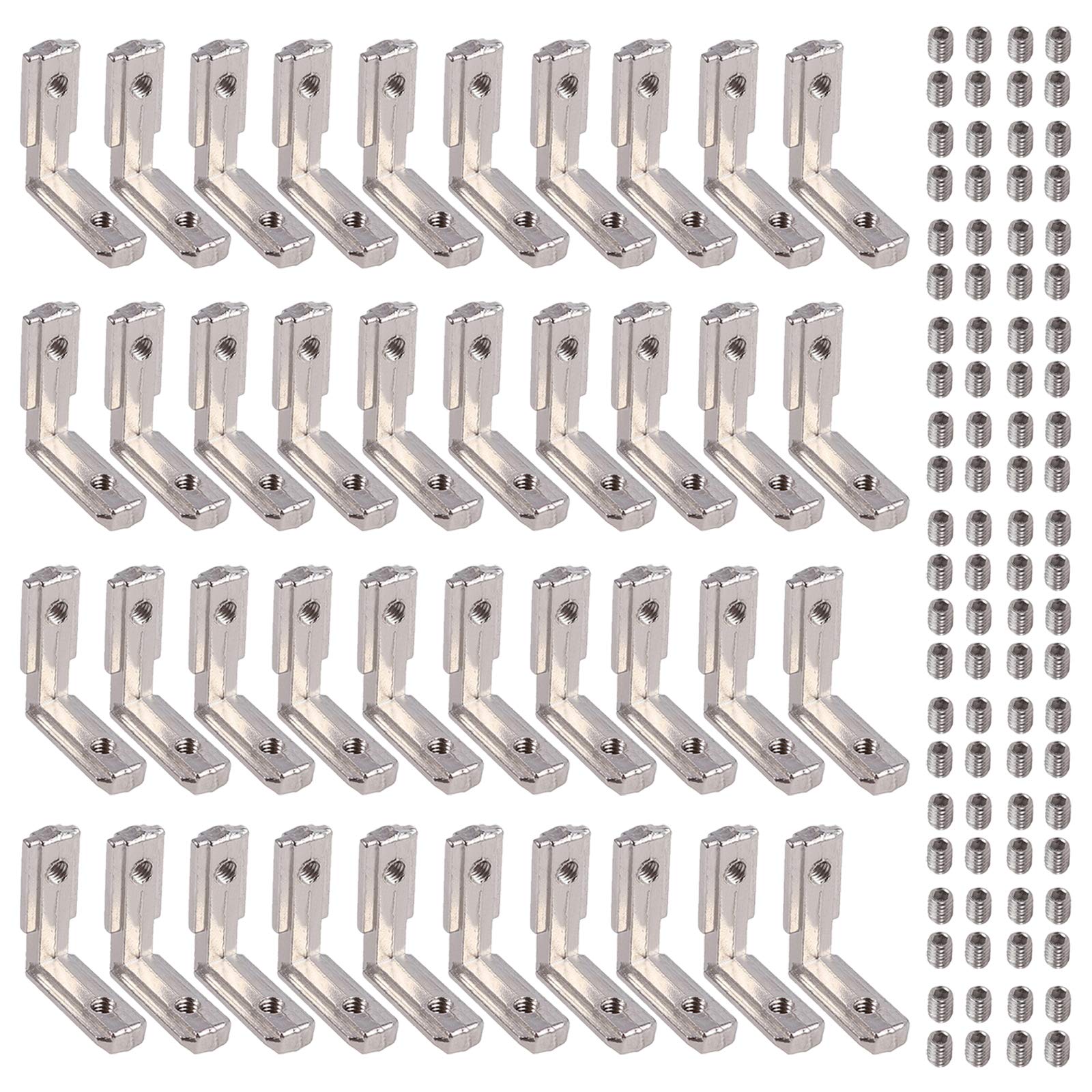 EYPINS 40 Pcs 25x25mm T Slot 2020 Aluminum Profile with 6mm Groove, Zinc Alloy L-Shape Brackets 90 Degree Interior Connector for Chair Bookshelf Board Window Furniture