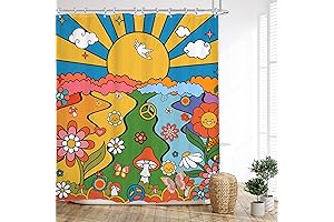 Grateful Dead Shower Curtain:Groovy Rainbow Mushroom Retro Tapestry