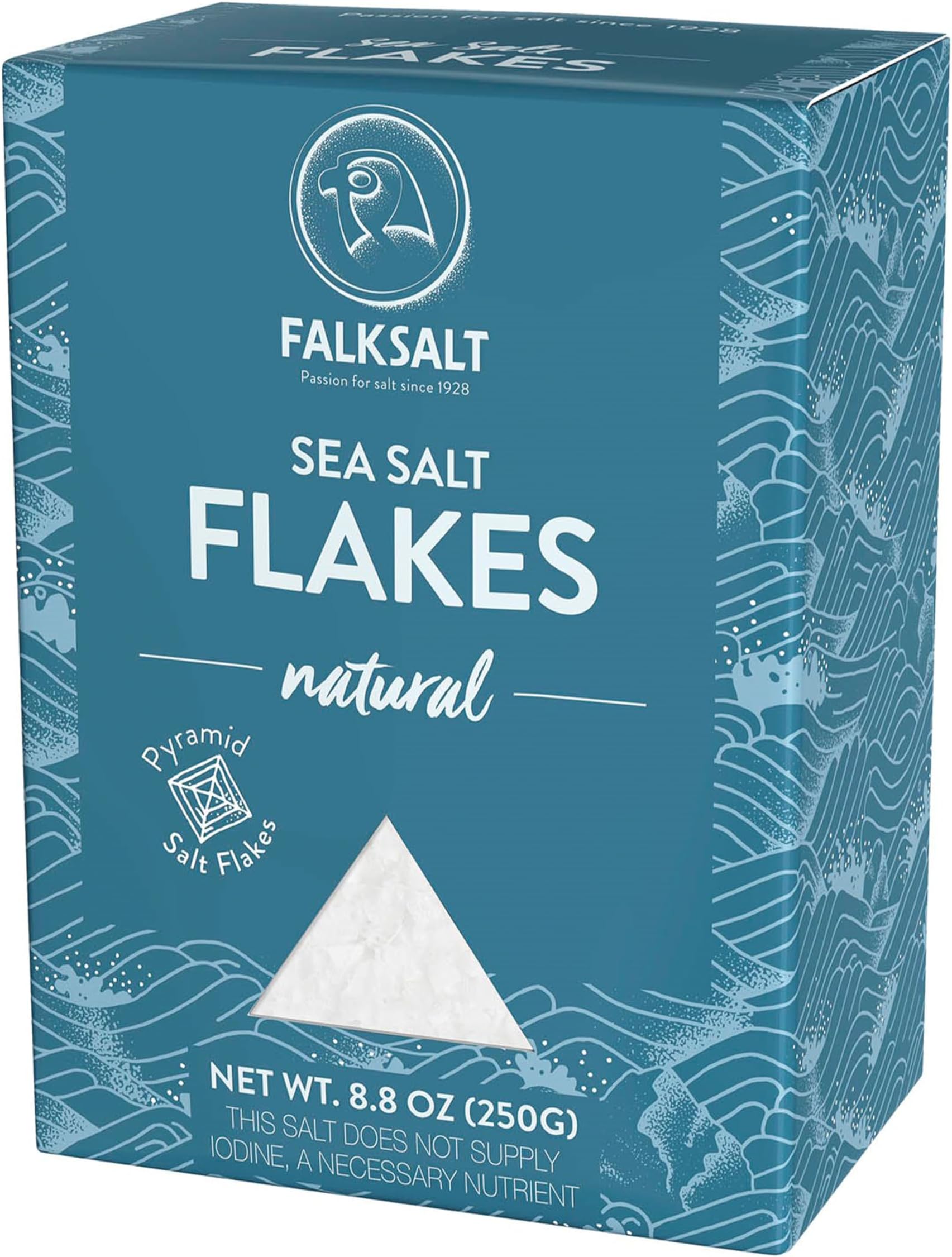 Falksalt - Natural Sea Salt Flakes, Light & Crunchy Gourmet Sea Salt Flakes for Cooking, Baking, & Finishing (8.8 oz)