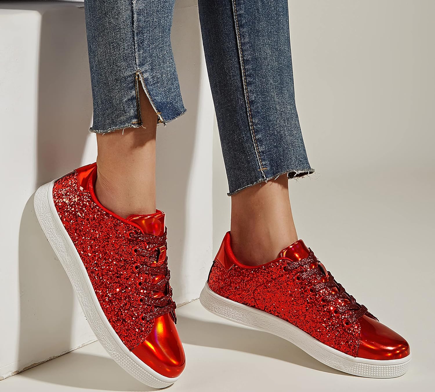 LUCKY STEP Glitter Shoes Sparkly Bling Shiny Bedazzled Lace up Fashion Sneakers for Women - Image 7