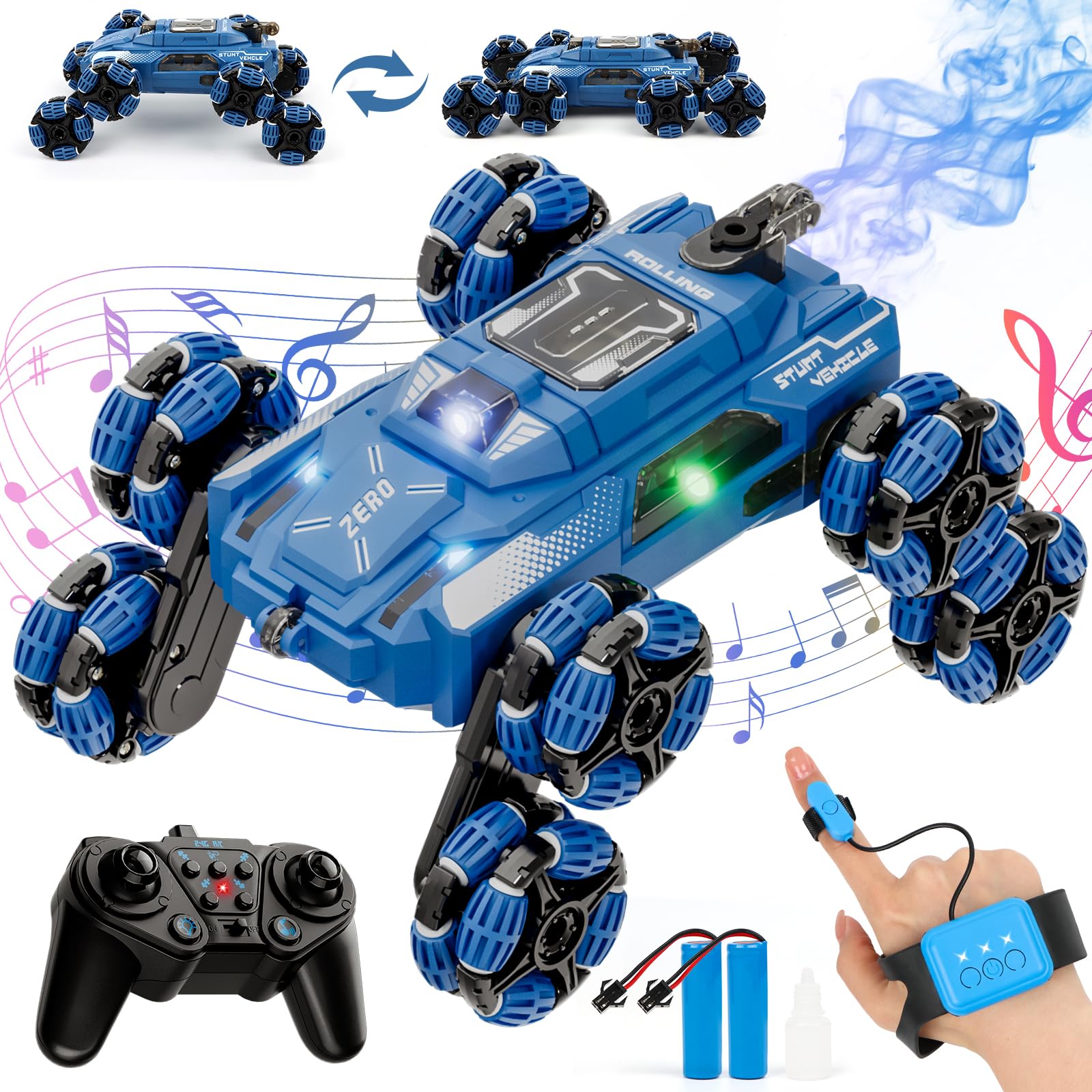 Cool 8 Wheel Gesture Control RC Stunt Car , Birthday Toys Gifts for 6 7 8-12 13 14 Year Old Boys , 2.4Ghz Hand controlled Remote Control Transform Drift Cars , Double Sided Climbing with Light & Music