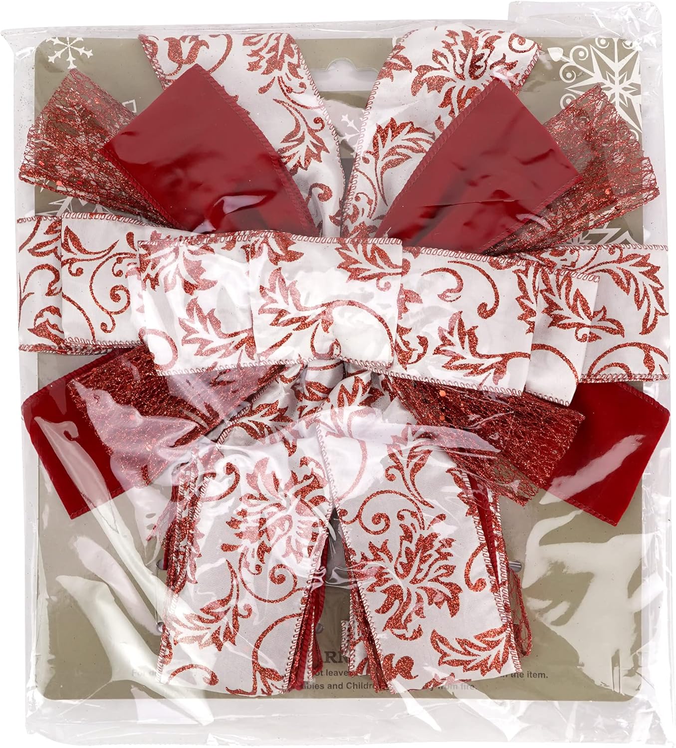 MEEDEE Red Bows Christmas Decorations Large Red Christmas Bow 12" Wide Red Velvet Christmas Bows Red and White Christmas Tree Topper Red Christmas Bows Red Bows for Christmas Tree (1 Pack) - Image 9