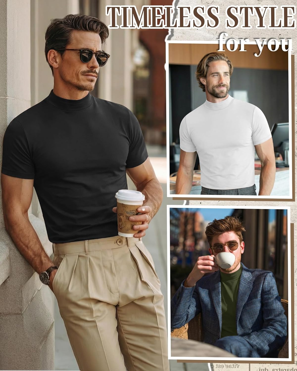Ficerd 4 Pack Men's Mock Neck T Shirts, Short Sleeve Mock Turtleneck Undershirt Pullover Basic Tops Causal Solid Tee for Men - Image 5