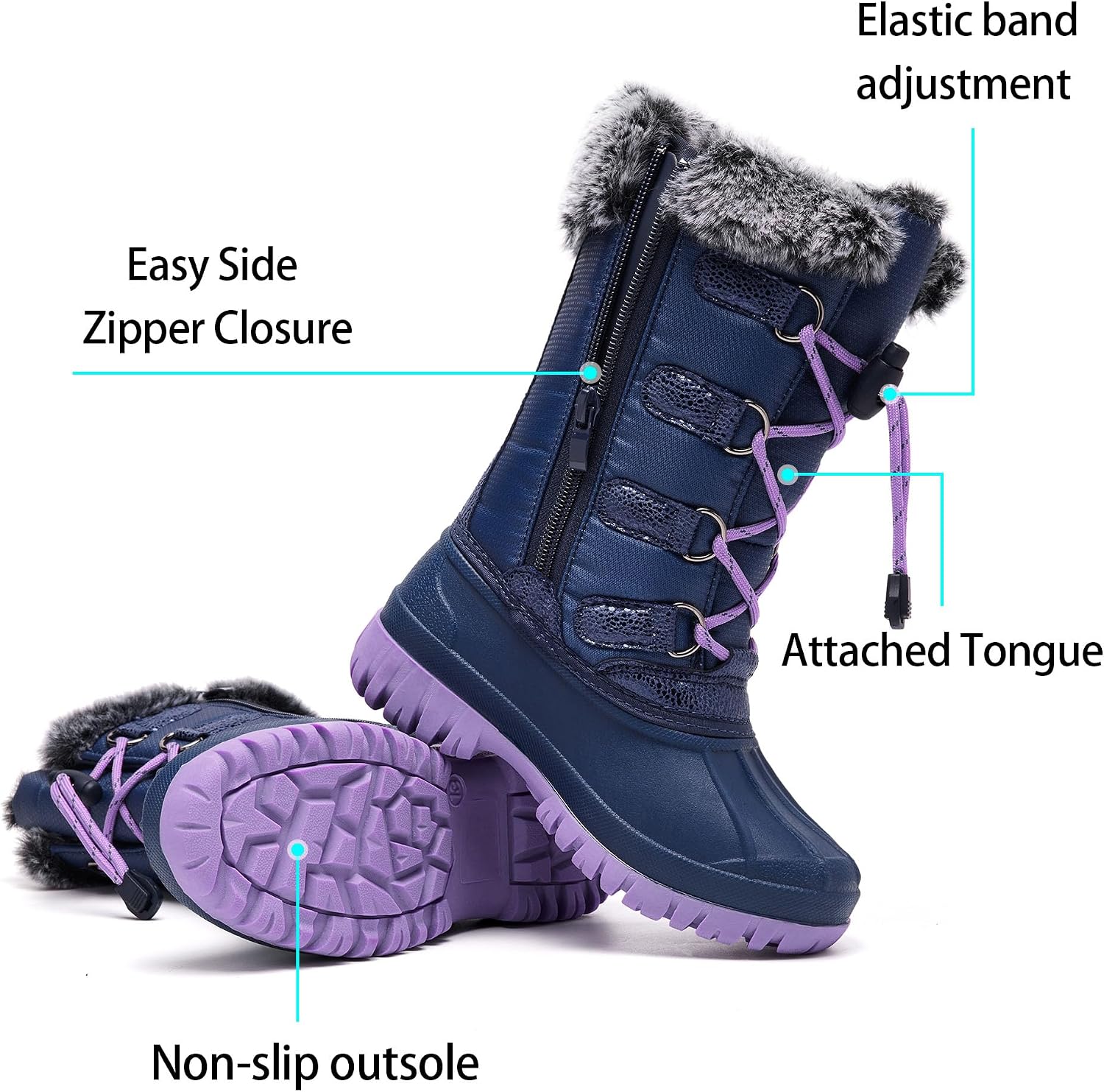 Boy Girls Kids Snow Boots for Winter Warm Water-Resistant Non-slip Cold Weather Mid Calf Thermal Insulation Shoes for Little/Big Kids