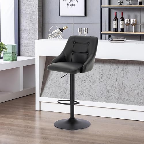 Miniatura 2 de Brage Living Taburete de bar giratorio con respaldo, taburete de bar ajustable de piel sintética, silla de bar tapizada con altura de mostrador para