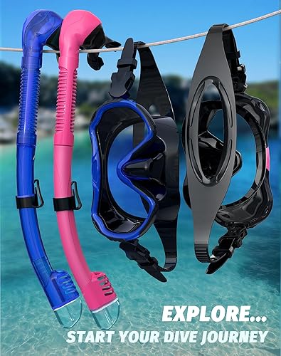 Miniatura 6 de Equipo de esnórquel para adultos, conjunto de máscara de esnórquel con vista panorámica de 180°, equipo de esnórquel, silicona 100% de grado Azul -
