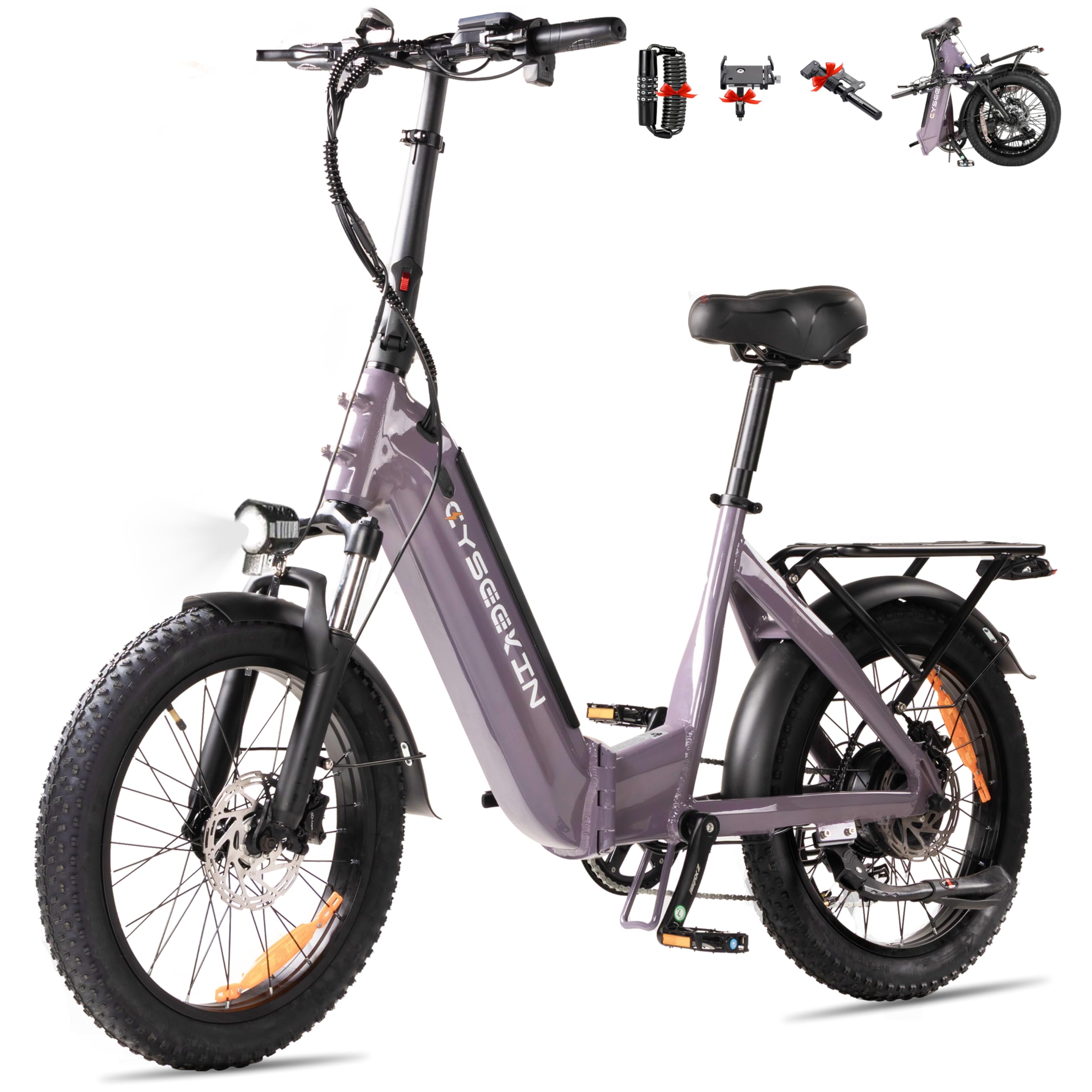 C20 E Bike Vélo Pliant 20 x 3,0 avec Freins hydrauliques, Batterie 48 V 15,6 Ah jusqu'à 120 km, Moteur 250 W 25 km/h, écran Couleur LCD 7 Vitesses pour Homme et Femme (Violet)