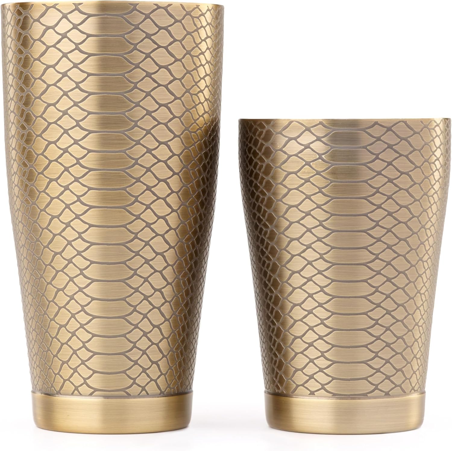 Venym by Barfly Set of 2 Shakers with snakeskin etch - Antique Brass