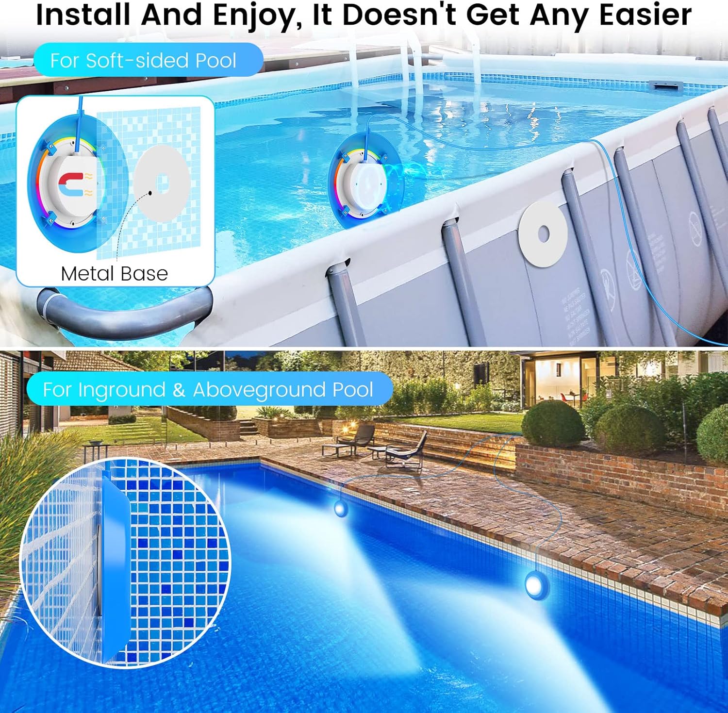 LyLmLe LED Pool Lights 50W Double Lights for Giant Pools, 12V APP Control Underwater Light with Magnet & Timer, 2000lm, IP68 Waterproof Submersible Light for Aboveground and Inground Pools