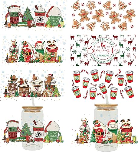 AUOCATTAIL Adhesivos de transferencia UV DTF para vidrio, calcomanías de transferencia UV con temática de Navidad, calcomanías de transferencia UV