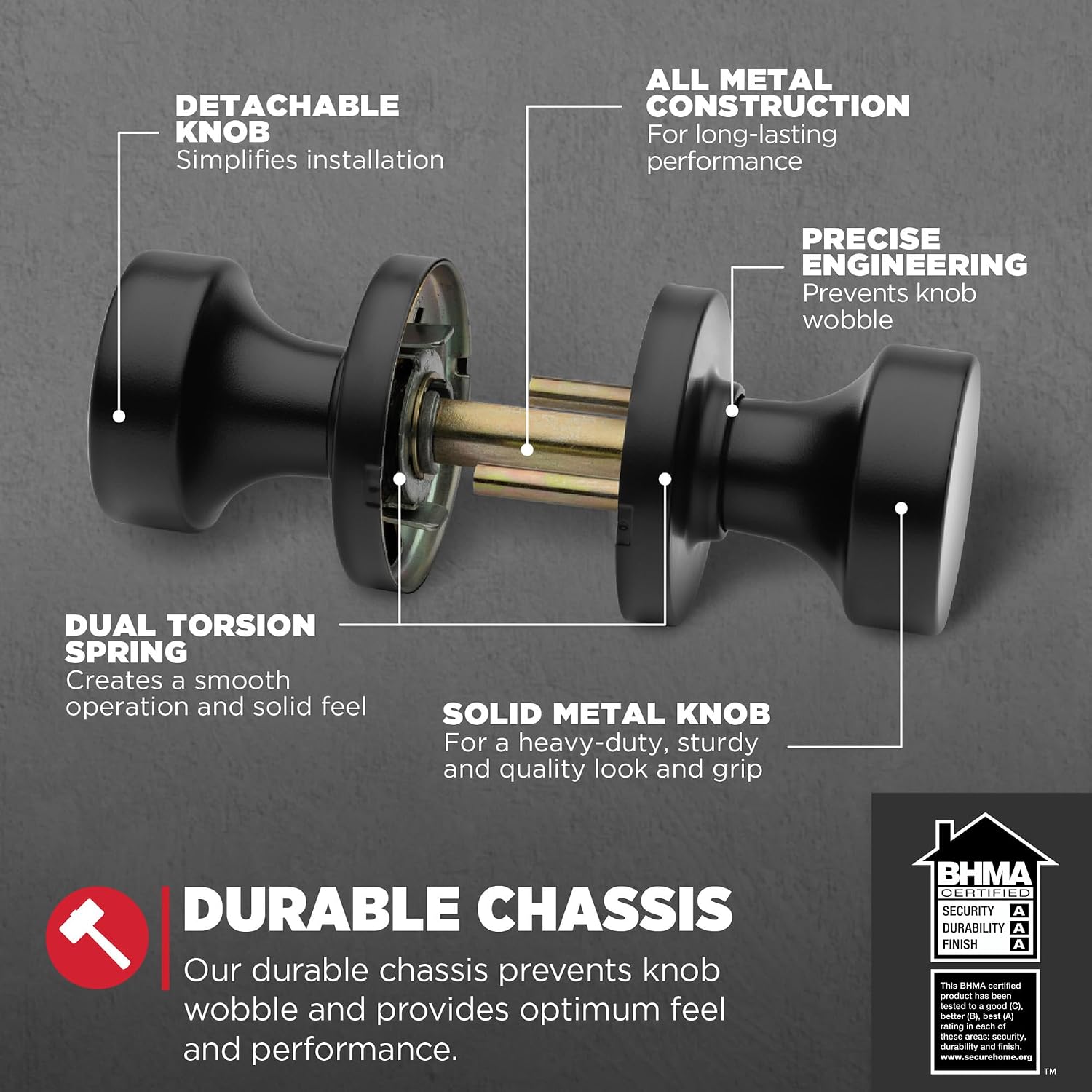 Kwikset Pismo Interior Passage Door Knob, Handle for Closet and Hallway Doors, Non-Locking Doorknob in Matte Black, with Microban Protection (Pack of 4)
