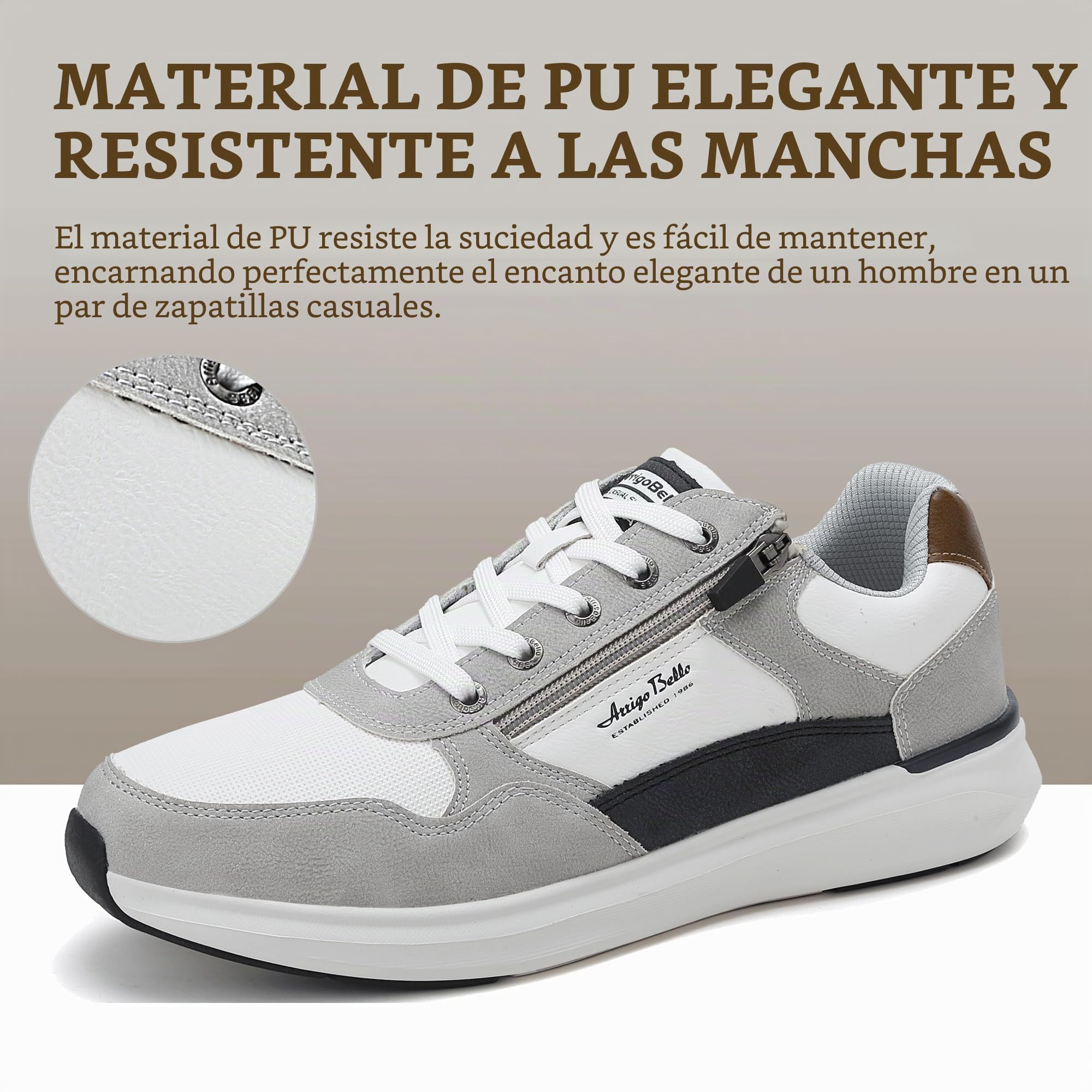 Zapatillas Hombre Zapatos Vestir Casual Sneakers Deportivas | Correr, Gimnasio, Trabajo, Senderismo, Con Cremallera, Transpirables, Antideslizante, Moda