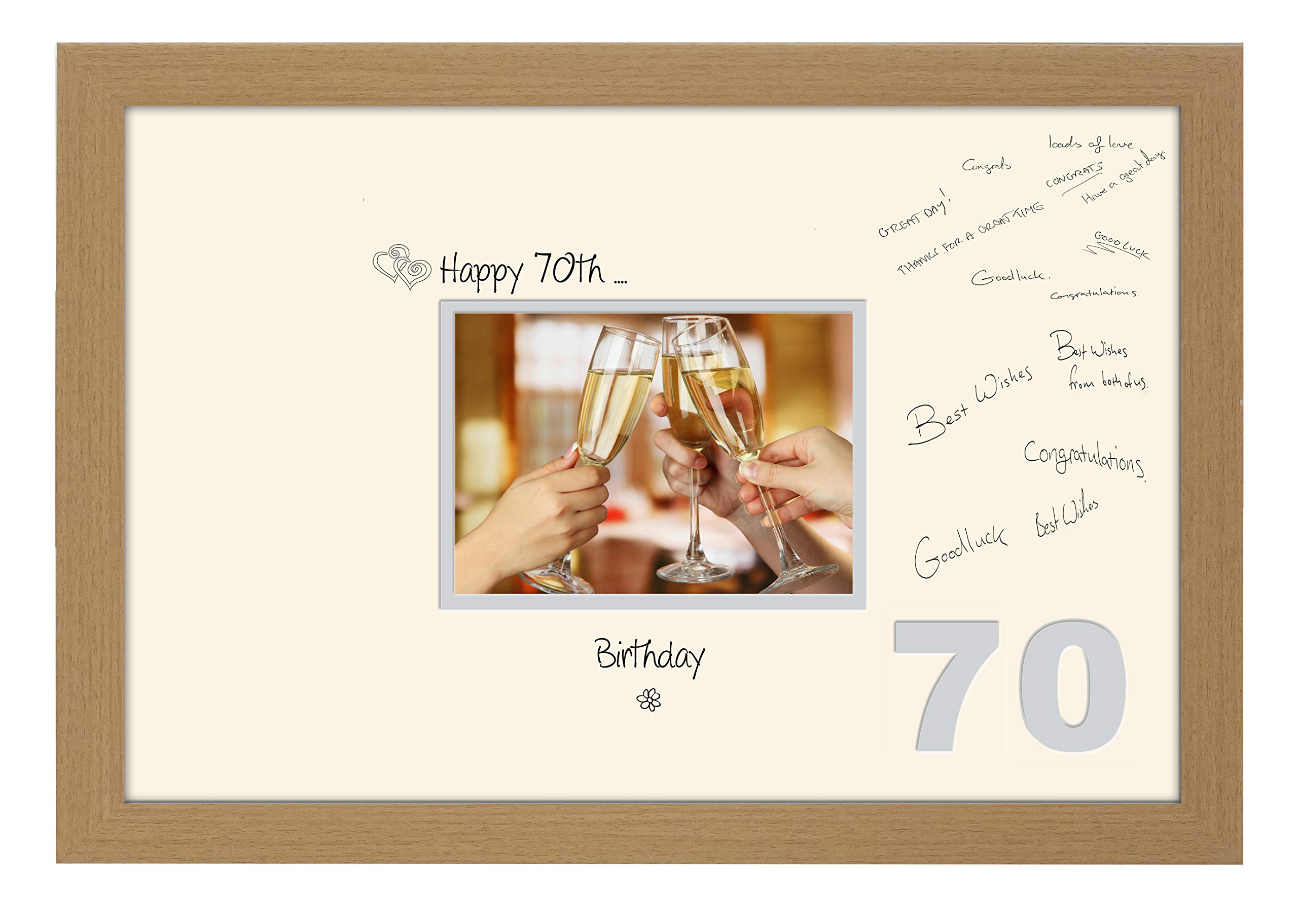 Photos In A Word Oak Finish Frame Cream Mount Grey Inside 70Th Birthday Signing Guest Photo Frame Gift 7X5 Photo 684D (Oak Finish Frame Cream Mount Grey Inside)