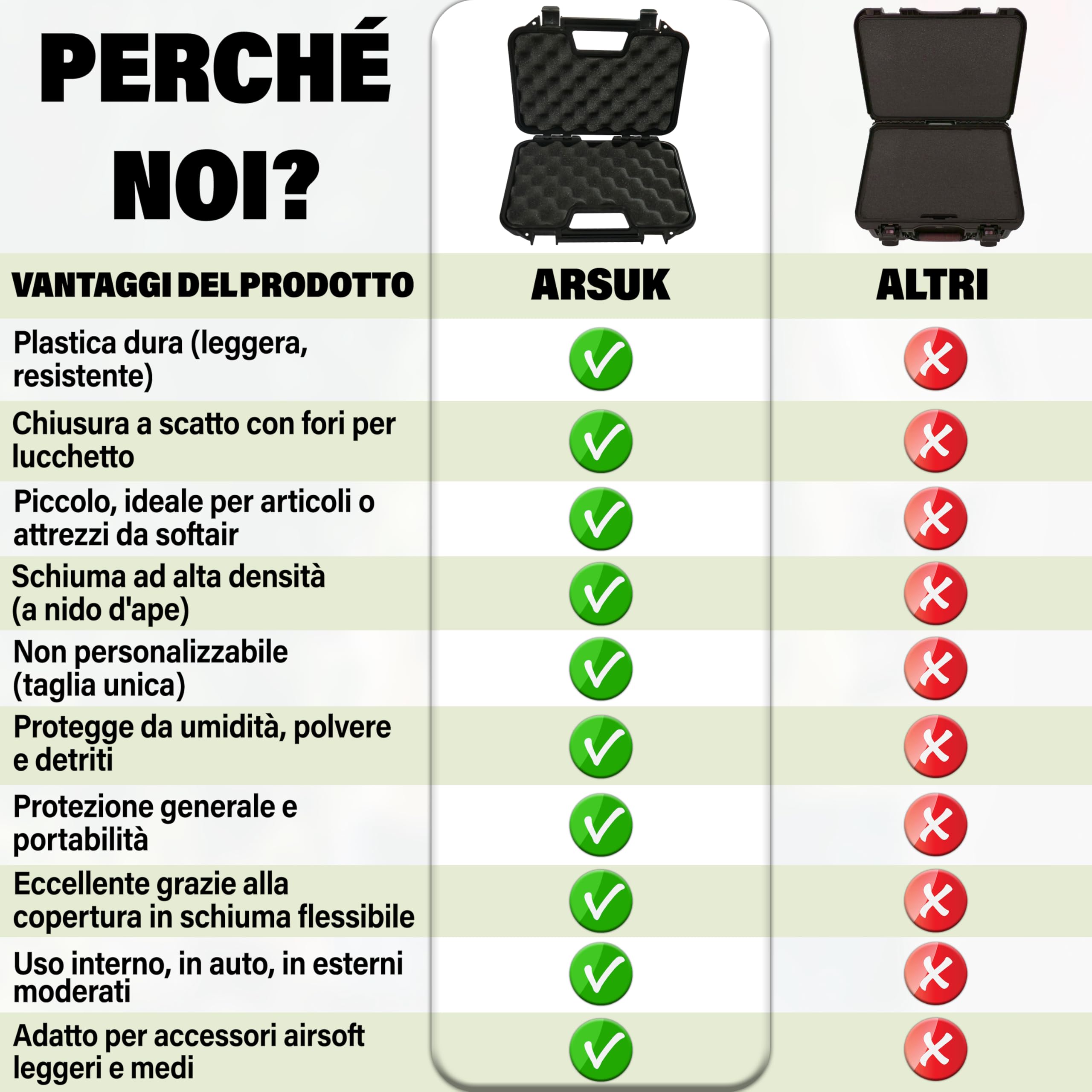 ARSUK Custodie dure, plastica portapistole per fucili Pistola con Protettiva interno Schiuma Facile da trasportare (31 cm Cassa-Nero)