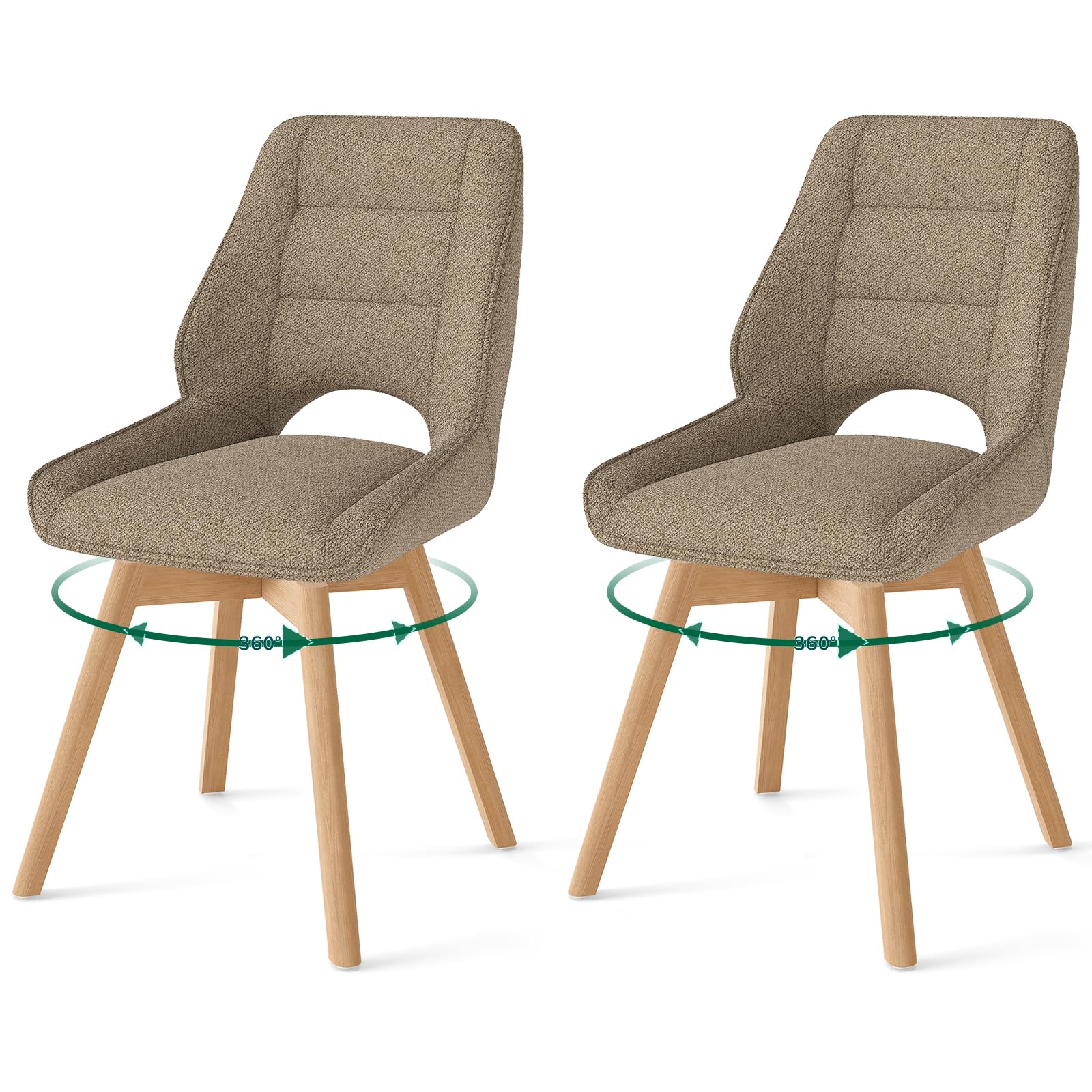 LONGTOO Dining Chairs Wooden Legs Set of 2 Rotates 360°, Dining Chairs with Low Armrests, Chair with Beech Legs Suitable for Dining Room, Kitchen, Living Room and Dressing Table,brown