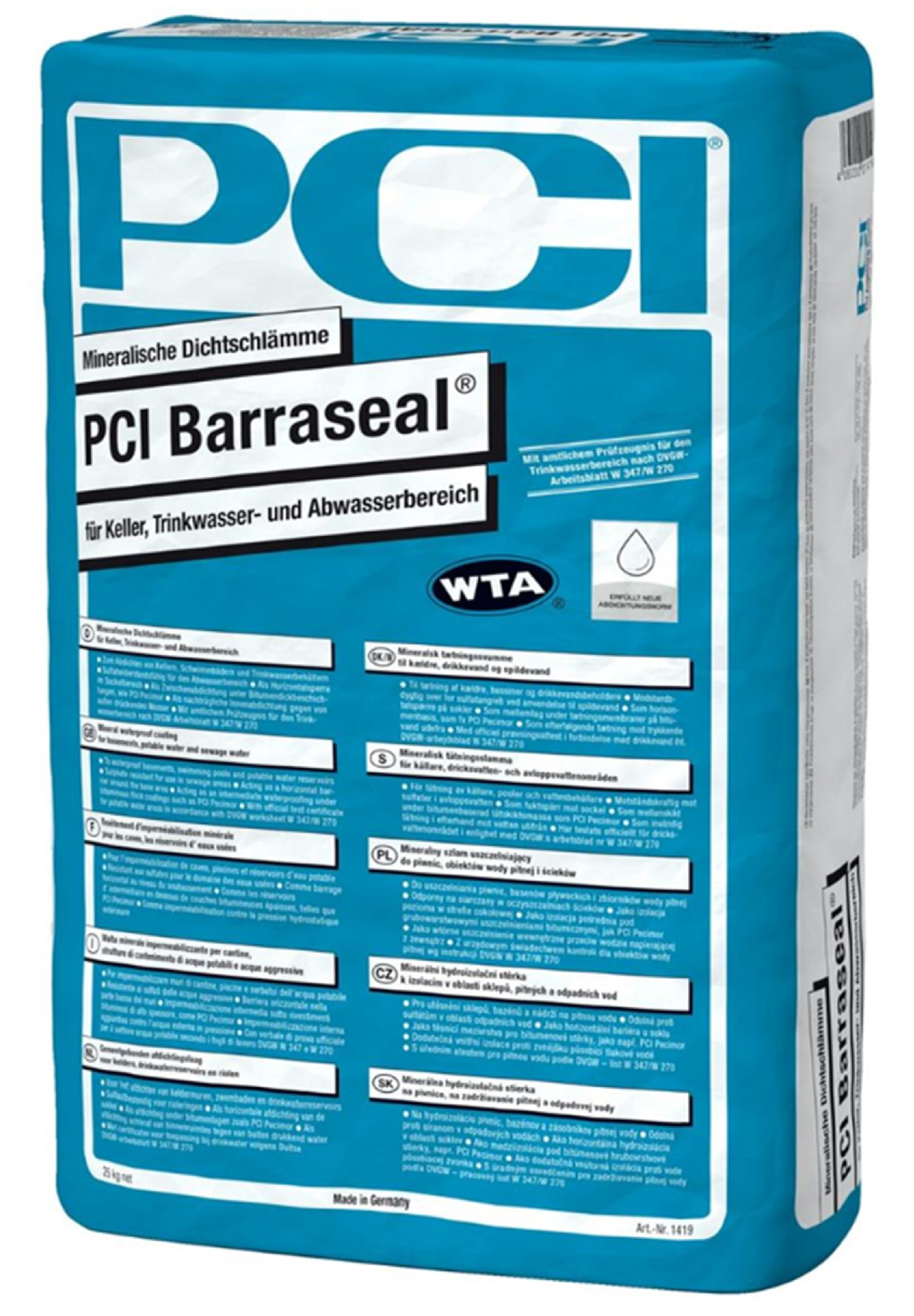 PCI Barraseal 42 x 25 kg Mineralische Dichtungsschlämme, für Keller, Trinkwasser- und Abwasserbereich Sika