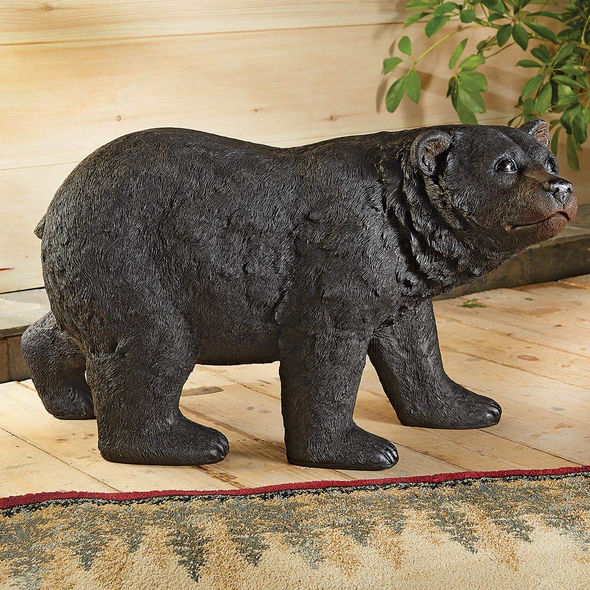 BLACK FOREST DECOR Black Bear Stroll Sculpture, Polyresin, 36" W x 14" D x 18.5" H