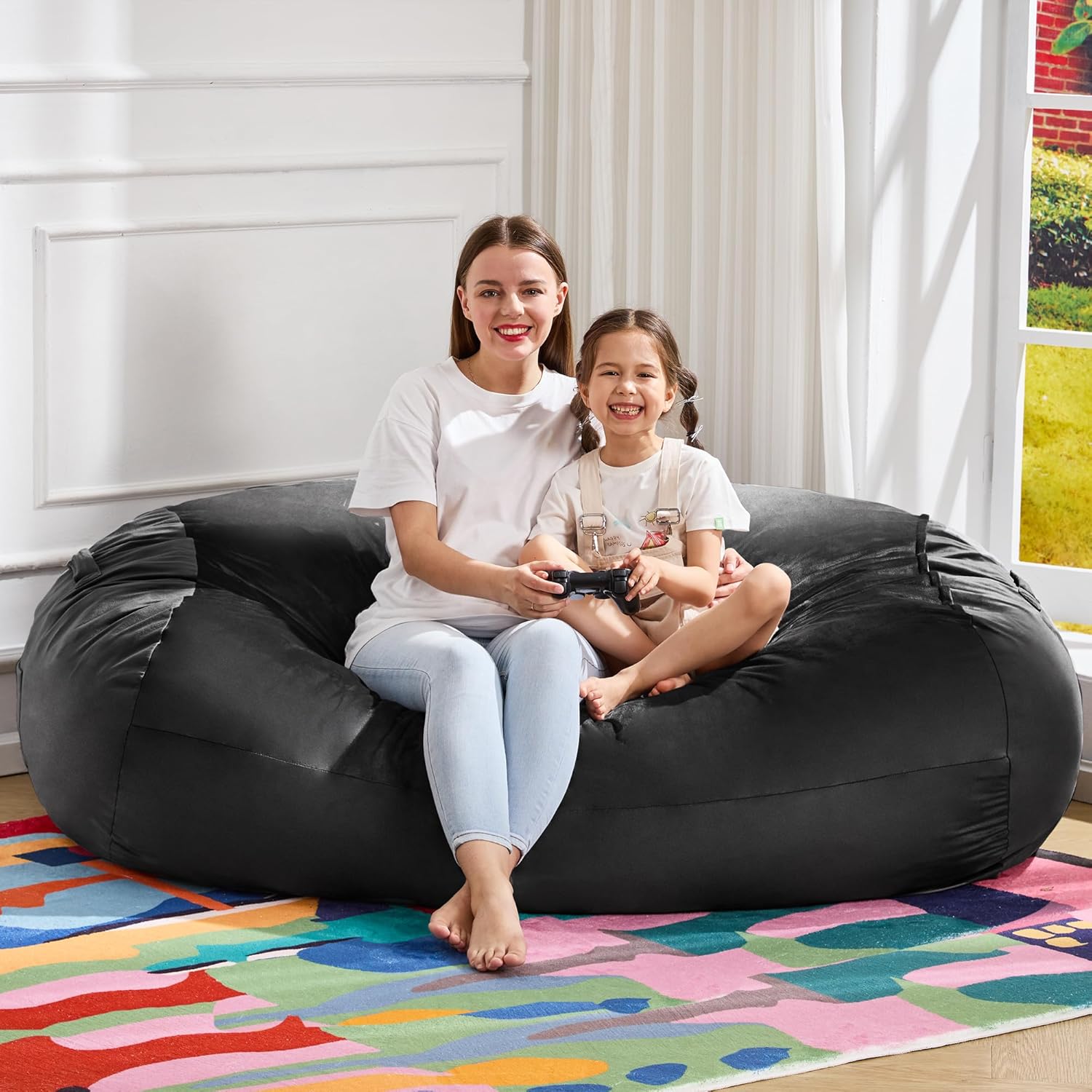 Hobestluk 4FT Bean Bag Chair Large Beanbag with Removable Cover Adult Bean Bag Chair with Portable Handle Desgin for Living Room Bedroom (Black, 4FT)