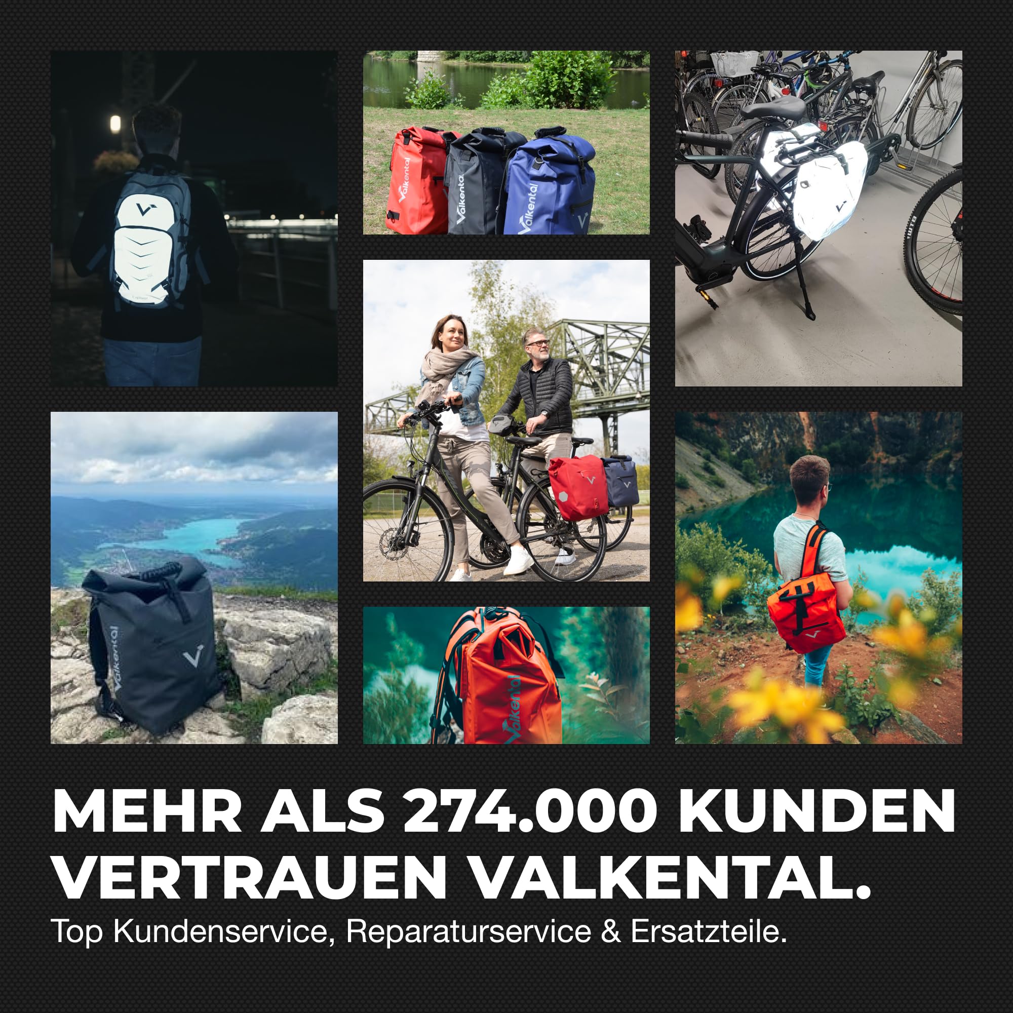 Valkental® - 3in1 Fahrradtasche Pro - Das Original - Hochwertiges Nylon - 23L Volumen - Geeignet als Gepäckträgertasche, Rucksack & Umhängetasche - 100% Wasserdicht - Fahrradtasche für Gepäckträger