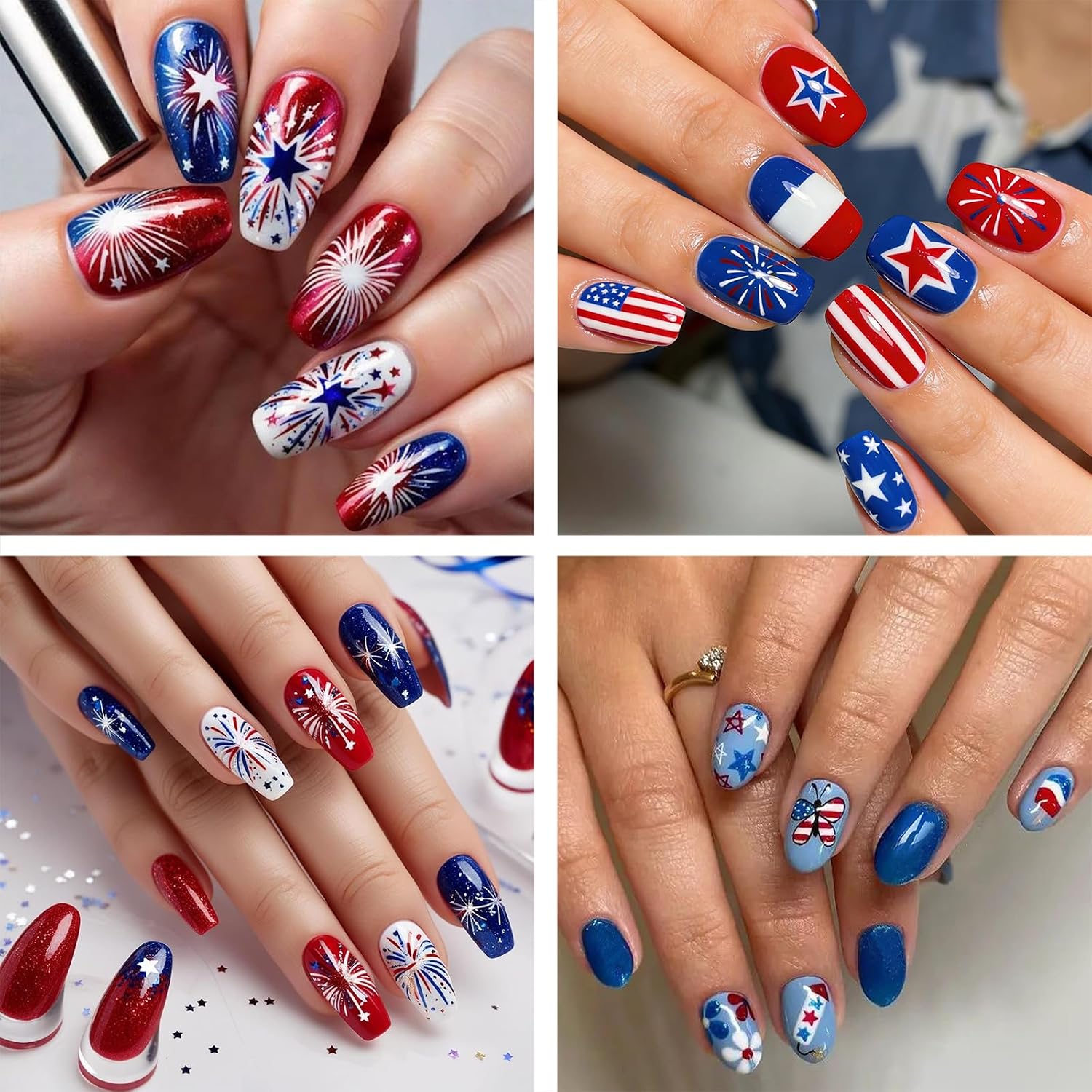 Independence Day Fireworks Nail Art Stickers July 4th Butterfly Nail Art Supplies USA Flag Nail Art Accessories for Women Girls Manicure Decorations 6 Sheets