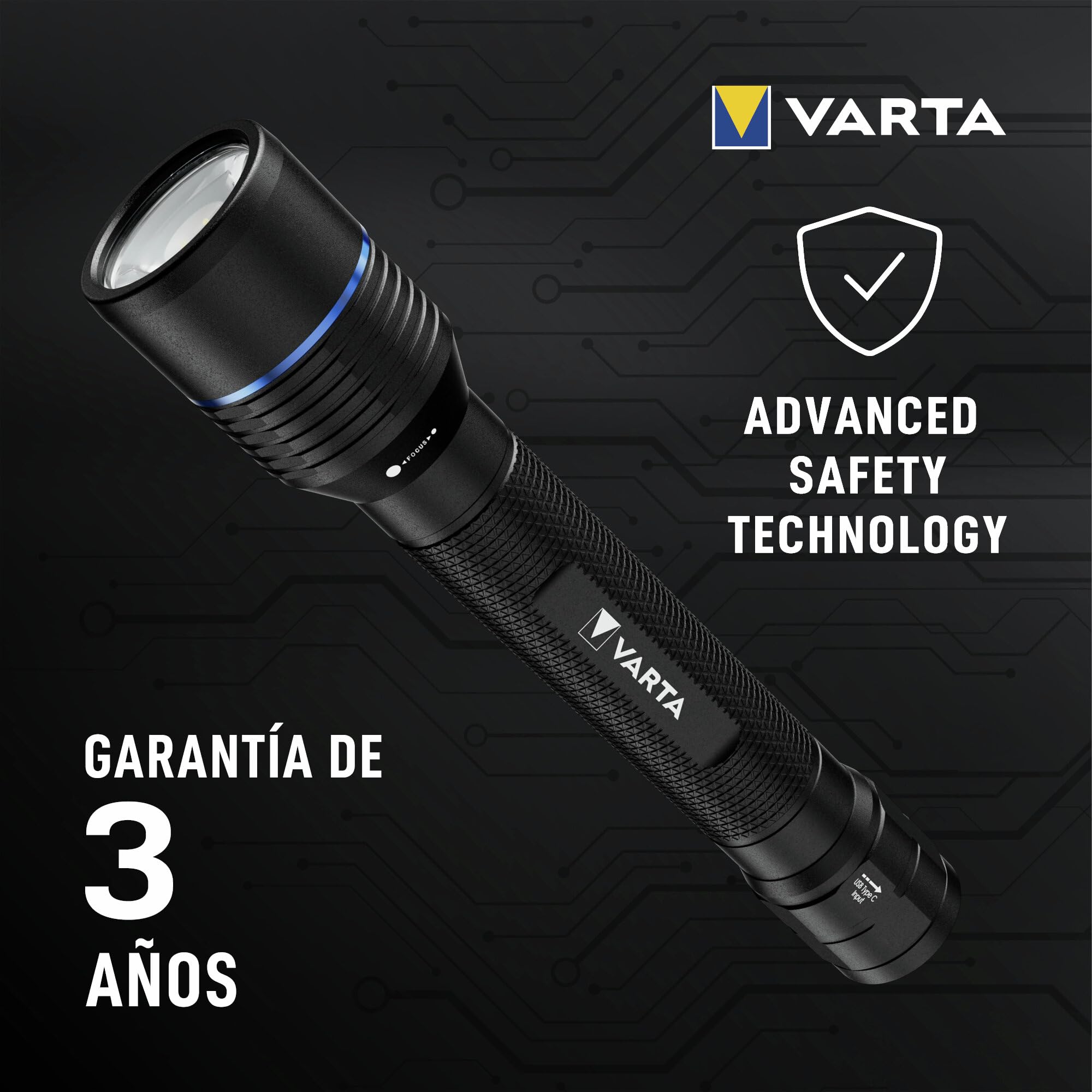 VARTA Linterna Táctica LED recargable, Night Cutter Pro F20R tactical, para exteriores y hogar, 1000 Lúmenes, resistente al agua IP67, aluminio de aviación, enfoque preciso y cordón