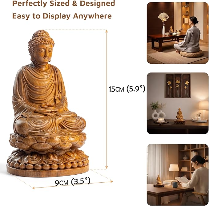 Estatua Buda Shakyamuni de Madera para Altar Hogar Meditación miniatura 3