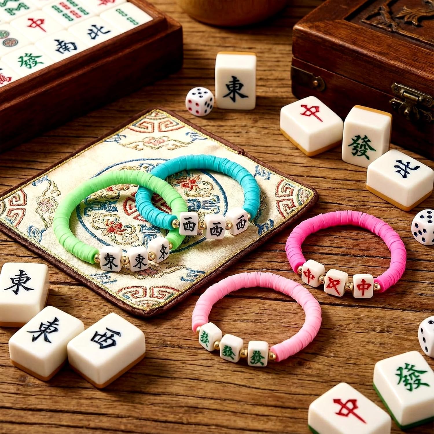Kenning Mahjong Bracelets Bulk Mahjong Lovers Gifts Stretch Mini-tiles Friendship Beaded Bracelets for Women Party Favors - Image 3