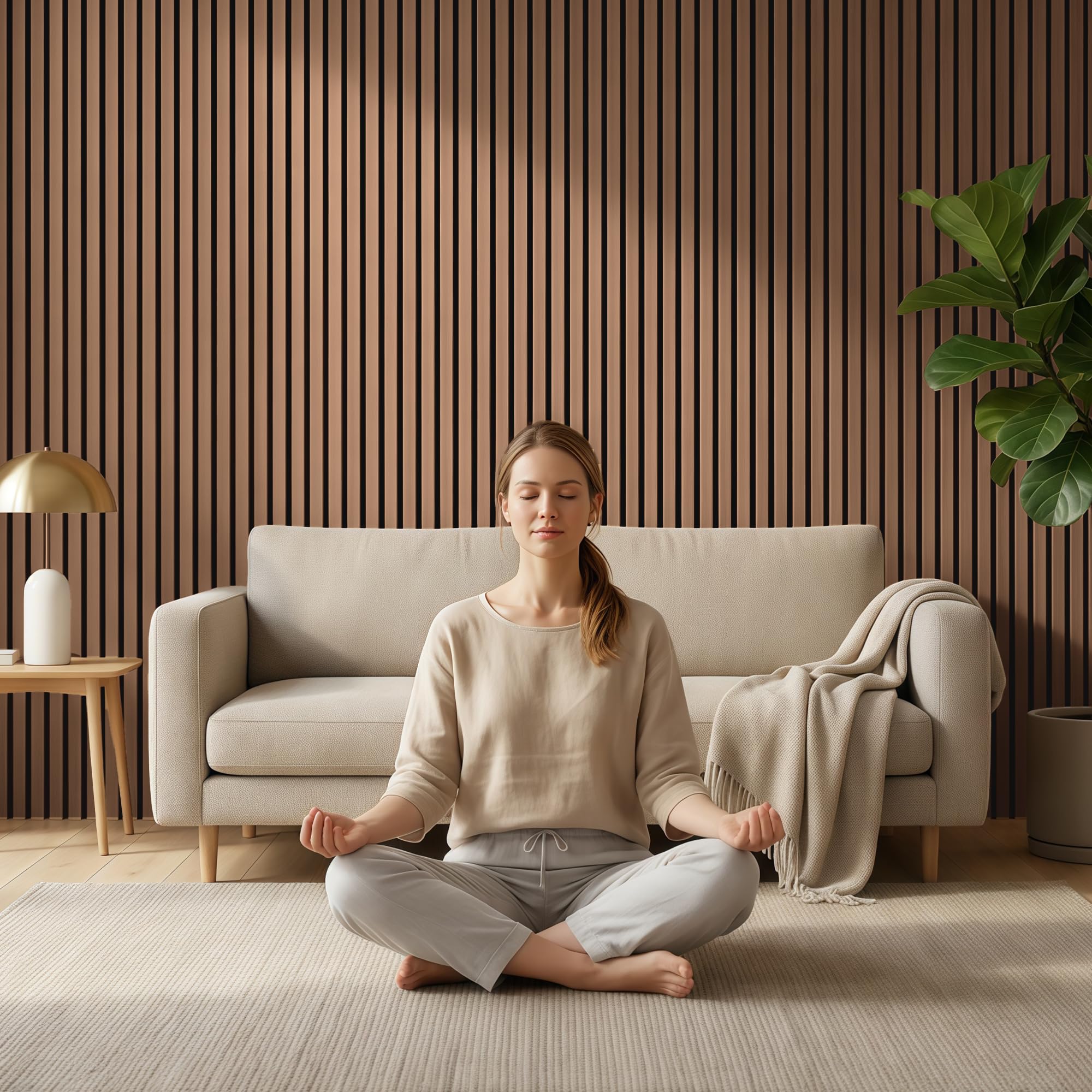 Brstheco Akustikpaneele Holz 120x60cm Packung mit 2 Eiche Holzoptik Lamellenwand 3D Holzpaneele Acoustic Wandverkleidung Wall Panels für Wohnzimmer Schlafzimmer Büro, Wanddeko Lamellen