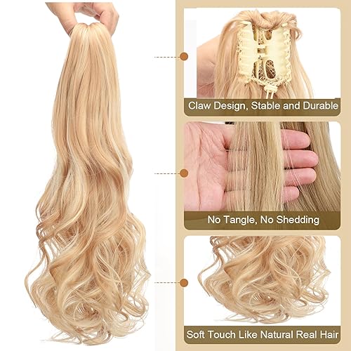 Miniatura 9 de Limerence Extensión de cola de caballo con clip de garra de 20 pulgadas, extensiones de cabello largo ondulado para mujer, extensión de cola de