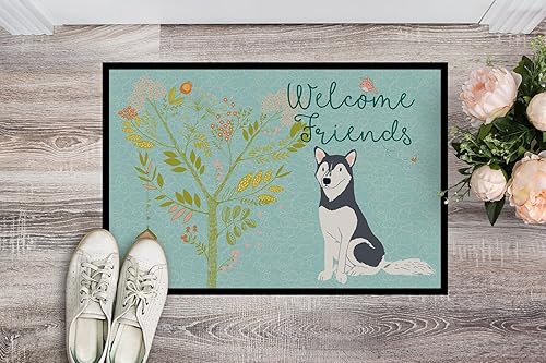 Miniatura 2 de Caroline's Treasures BB7594JMAT - Felpudo con texto en inglés "Welcome Friends" Siberian Husky de 24 x 36 pulgadas, tapete para puerta delantera,