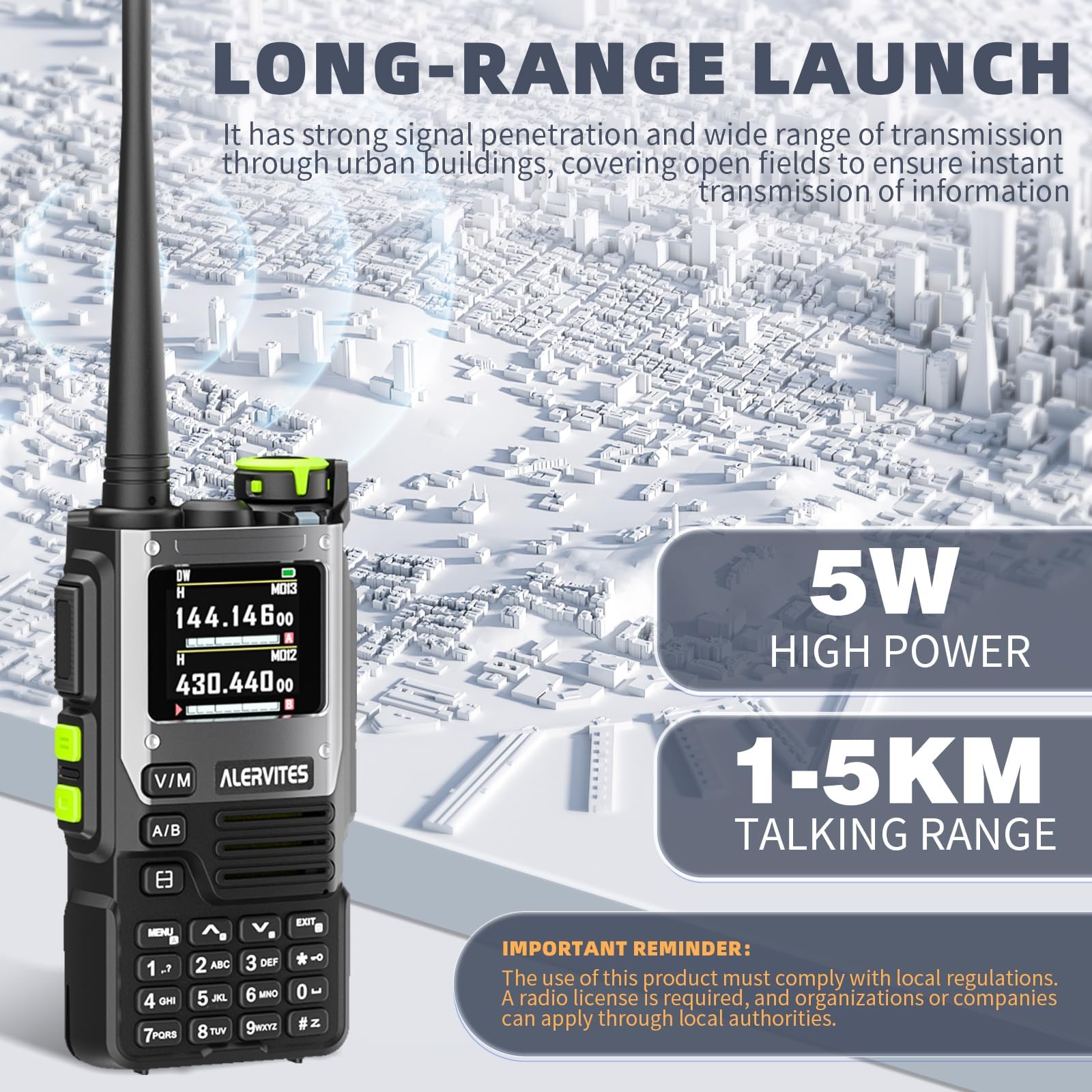 AT-K61 2 ricetrasmittenti radioamatoriali dual band, 5 W, USB-C | ampio display LCD, tastiera completa, copia frequenza, riduzione del rumore, VOX, batterie ricaricabili, nero