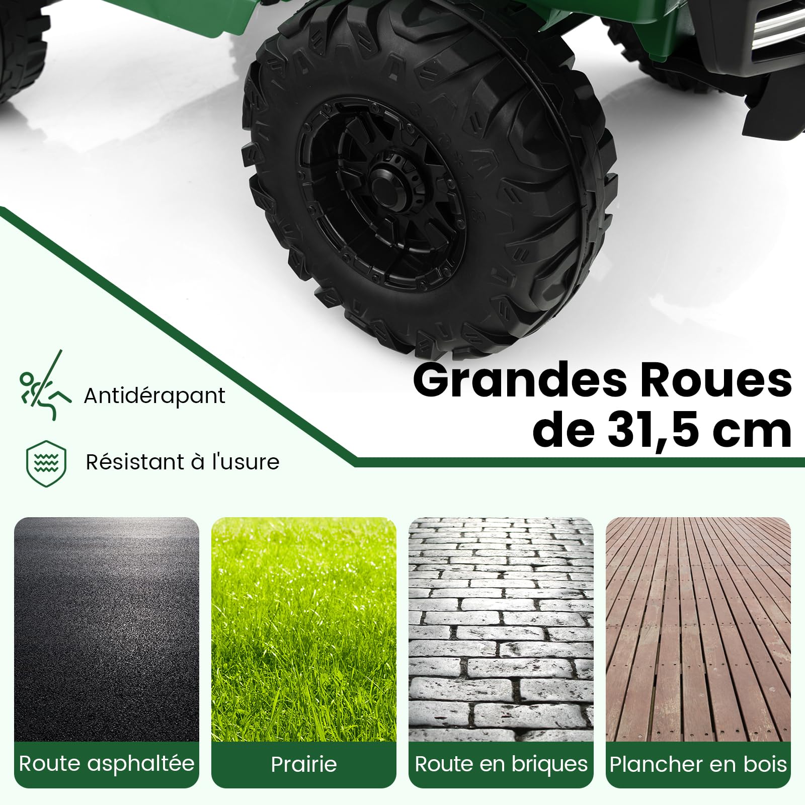 COSTWAY 24V Voiture Electrique 2 Places Enfants avec Télécommande 2,4G, Véhicule Electrique avec Musique & Lumières LED, Démarrage Lent & 2 Vitesses, Charge 35kg pour Enfants de 3-8 Ans+ (Vert)