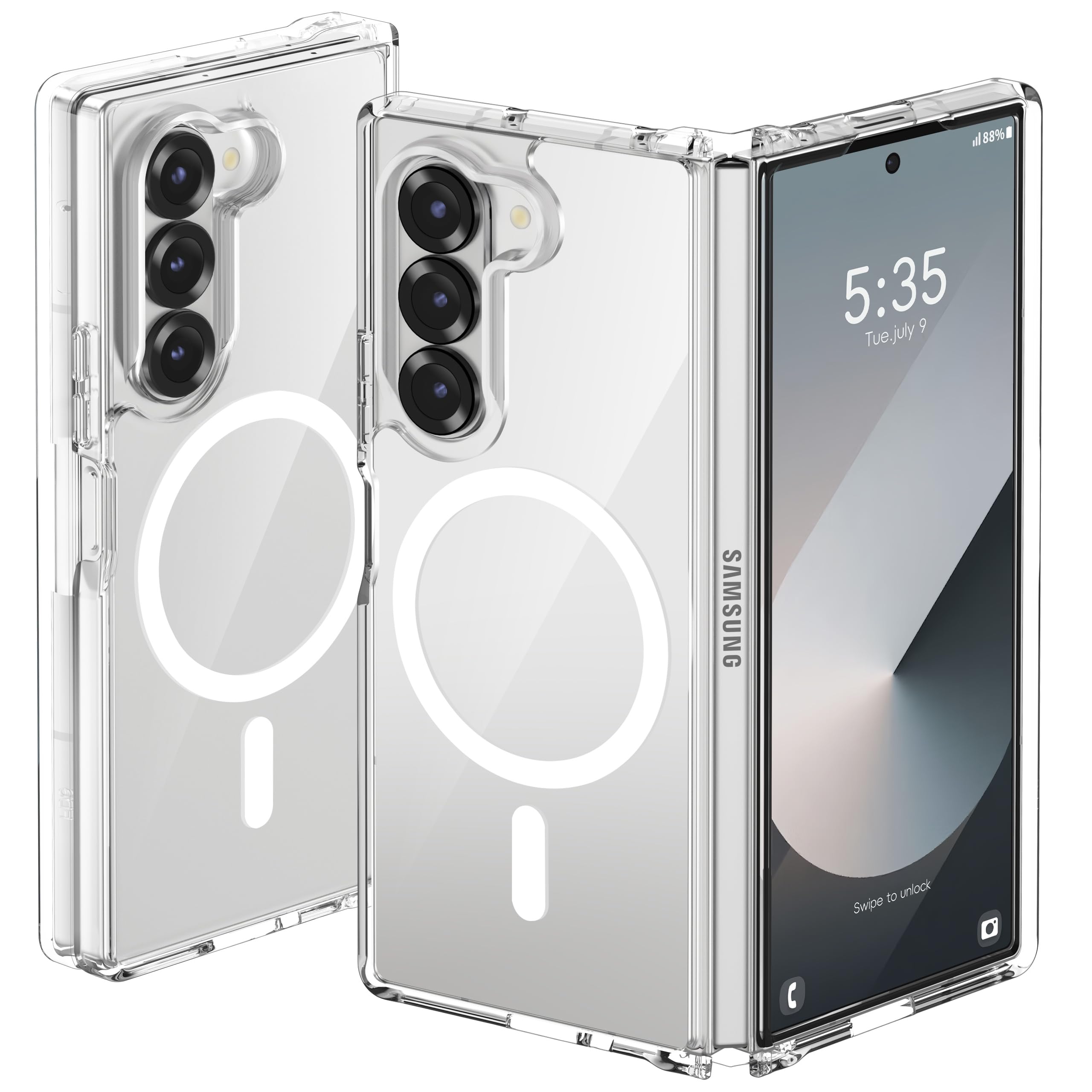 ORETECH Magnetic Case for Samsung Galaxy Z Fold 6 Case [Compatible with MagSafe], Shockproof Non-Slip Transparent Hard PC Back Protective Phone Case for Samsung Z Fold 6 Case - Clear