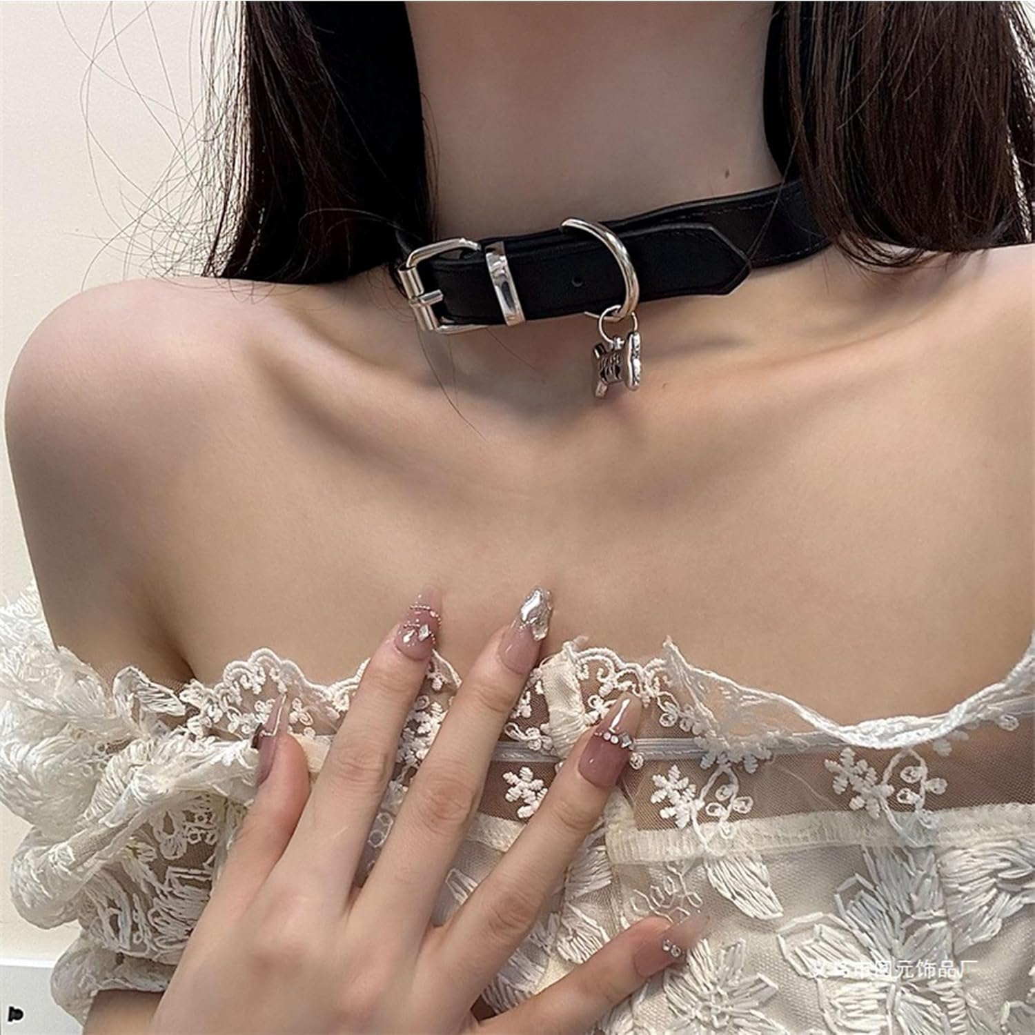 Leather Choker Collar for Women Cute Blue White Black Pink Choker Necklace with Bone Shaped Pendant - Image 3