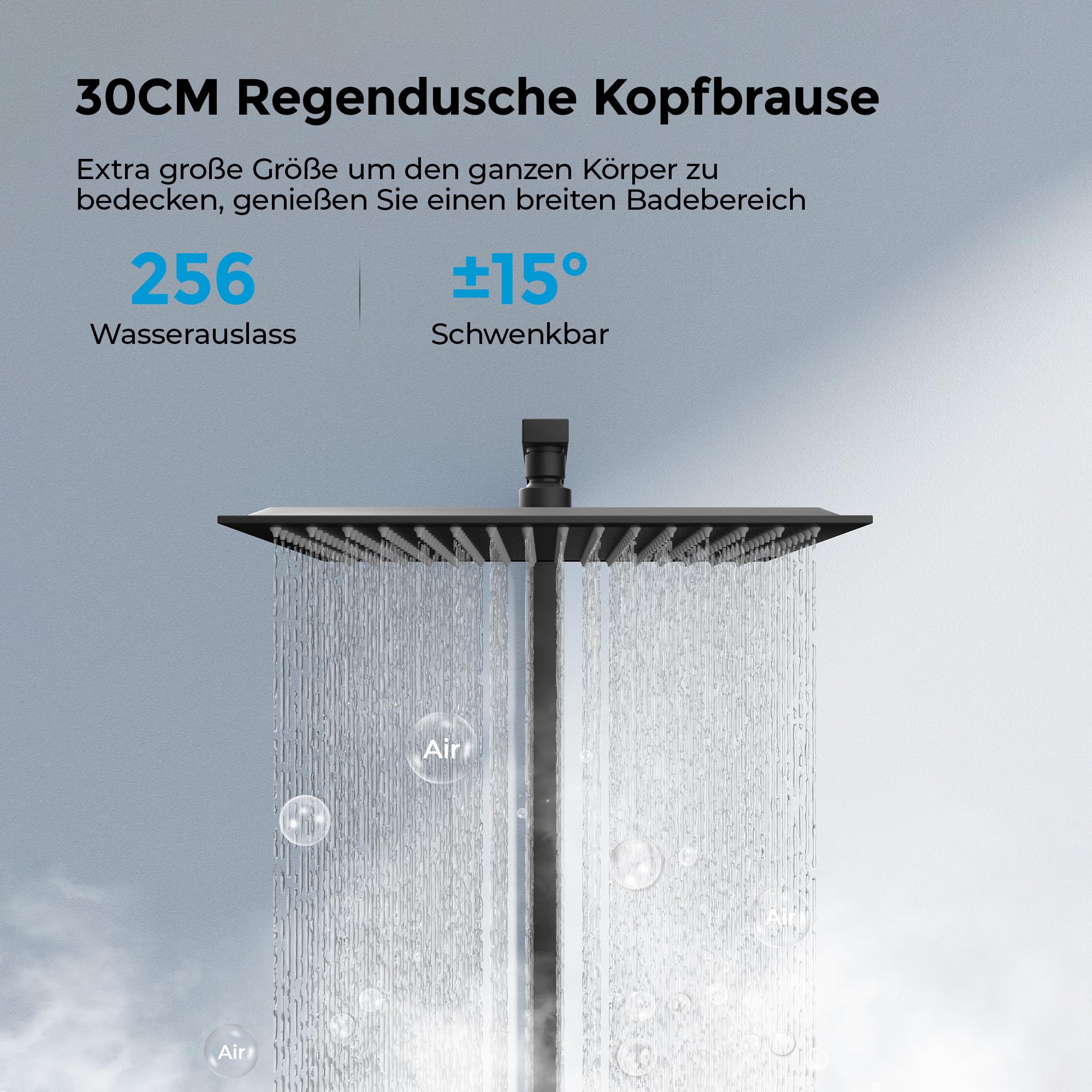 Heilmetz Duschsystem Schwarz Duschsystem mit Thermostat Regendusche Duschset, 304 Edelstahl Duschsäule mit Kopfbrause und Handbrause, Eckig 20x20cm Regenbrause HöHenverstellbar Duschstange 800-1180mm