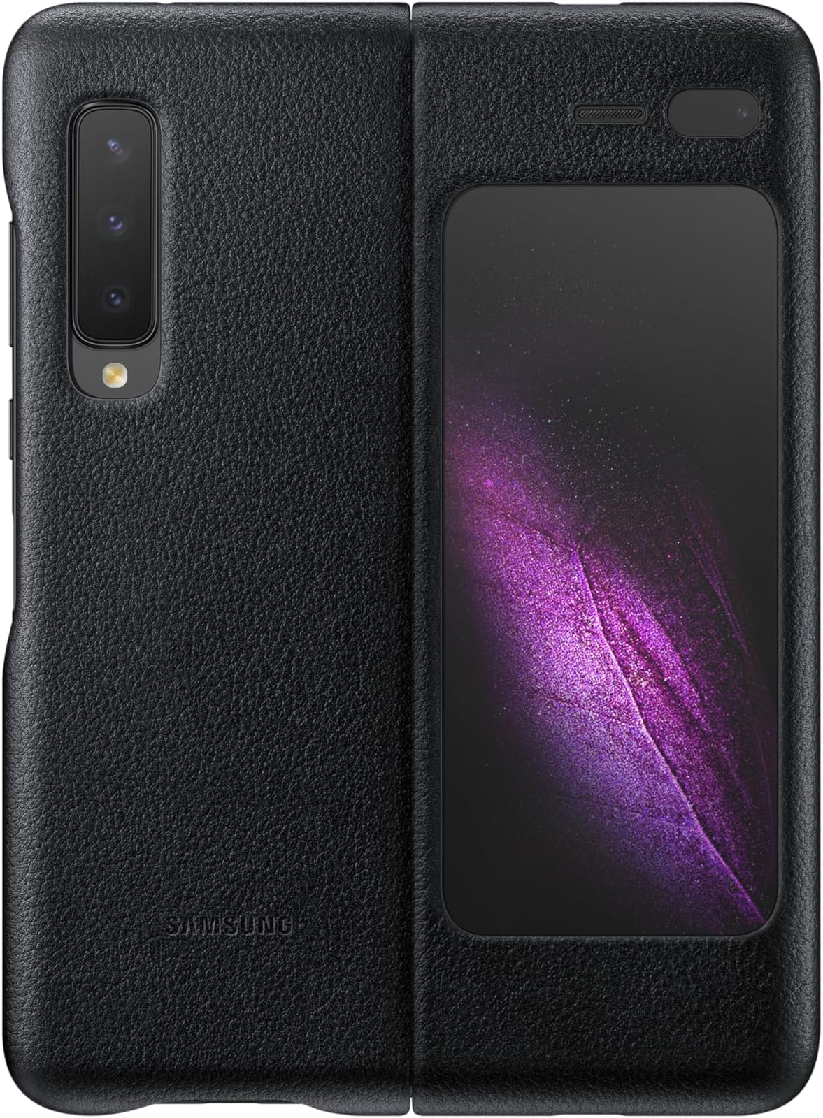 Samsung Galaxy Fold Leather Wallet Protective Folding Smartphone Case with Interior Card Pocket Made with Genuine Italian Calf Leather, Black