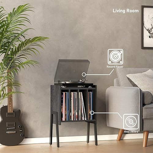 Miniatura 4 de TUTOTAK Mesa auxiliar con estante de exhibición de soporte de vinilo, soporte para tocadiscos, mesa de almacenamiento de discos, mesa auxiliar,