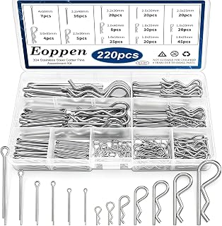 220Pcs Cotter Pin Assortment Kit - 304 Stainless Steel 13 Sizes Cotter Pins & R Clips Cotter Pin Set for Hitch Pin Lock Systems