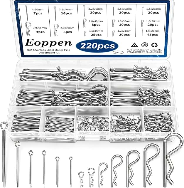 Eoppen 220-piece cotter pin and R clip assortment