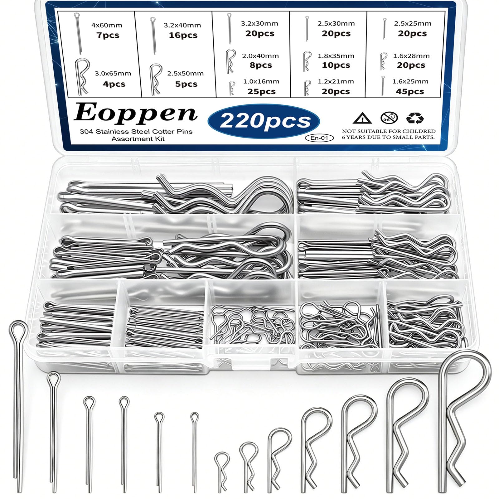 132Pcs Clevis Pin Cotter Pin Hair Pin Assortment Kit - 304 Stainless Steel 15 Sizes Cotter Pin & R Clips Pin Zinc-Plated Single Hole Flat Head Clevis Pins — Amazon image 14