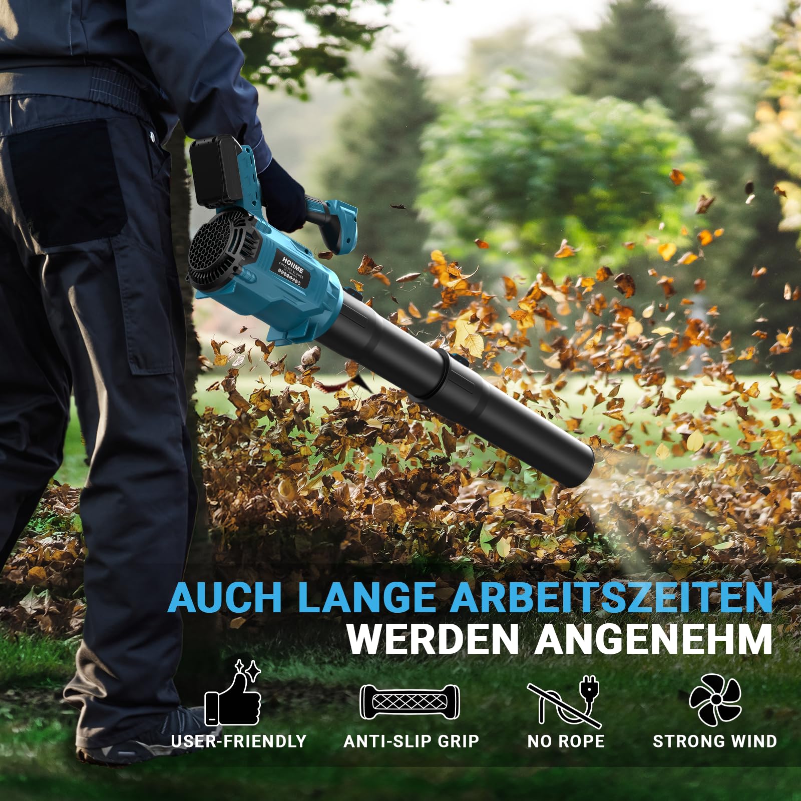Akku-Laubbläser für Mak-ita 18V Batterie, Bürstenloser Motor, 6-stufiger Geschwindigkeitsregelung und Turbomodus, Akku Gebläse für Rasenpflegeblatt (550 km/h, ohne Akkus und Ladegerät)