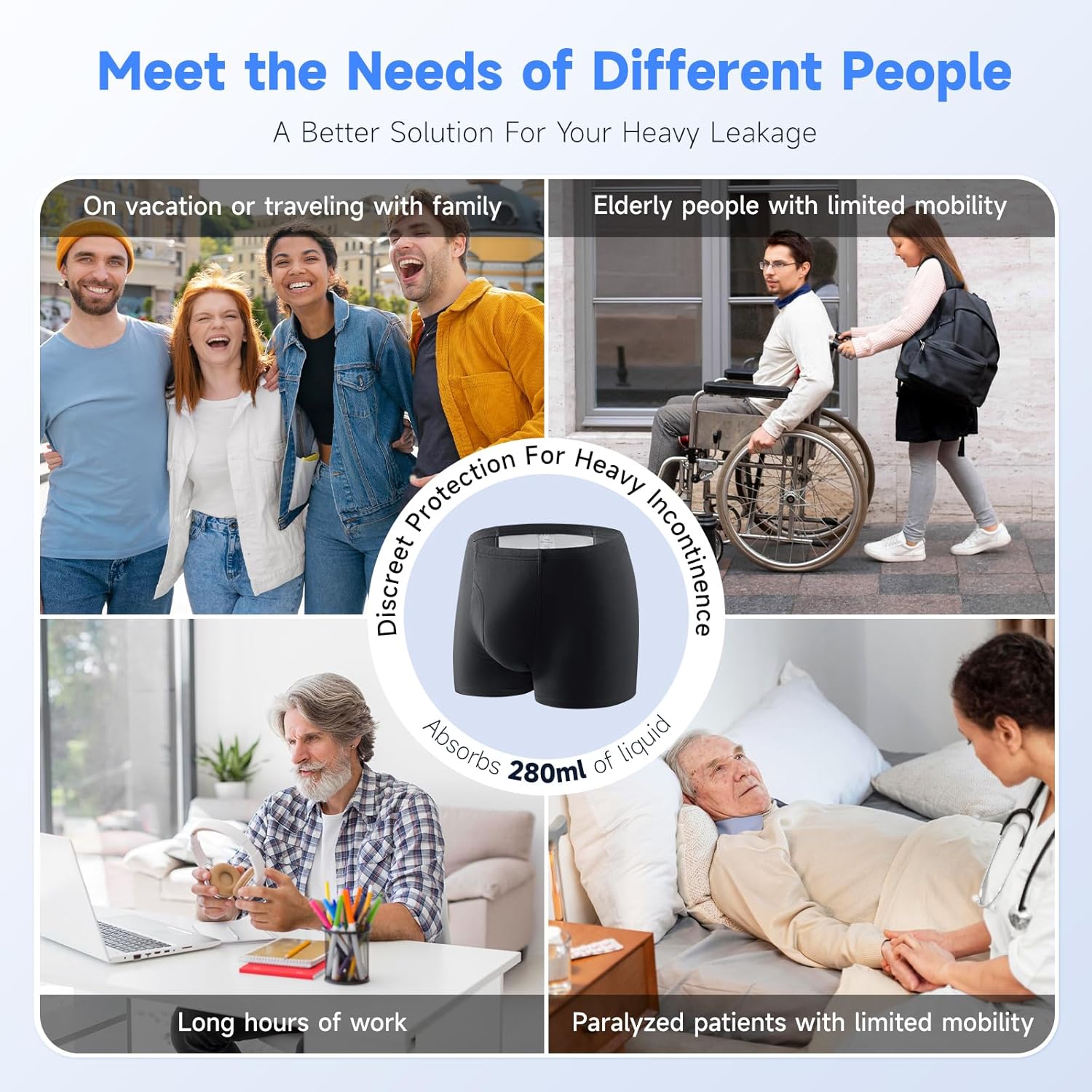 Carer Incontinence Underwear for Men Washable Incontinence Boxer Briefs 3 Pack Leak Proof Underwear for Men Cotton Reusable Incontinence Underwear with Extended Pad Front & Rear 280ML (Large) - Image 7