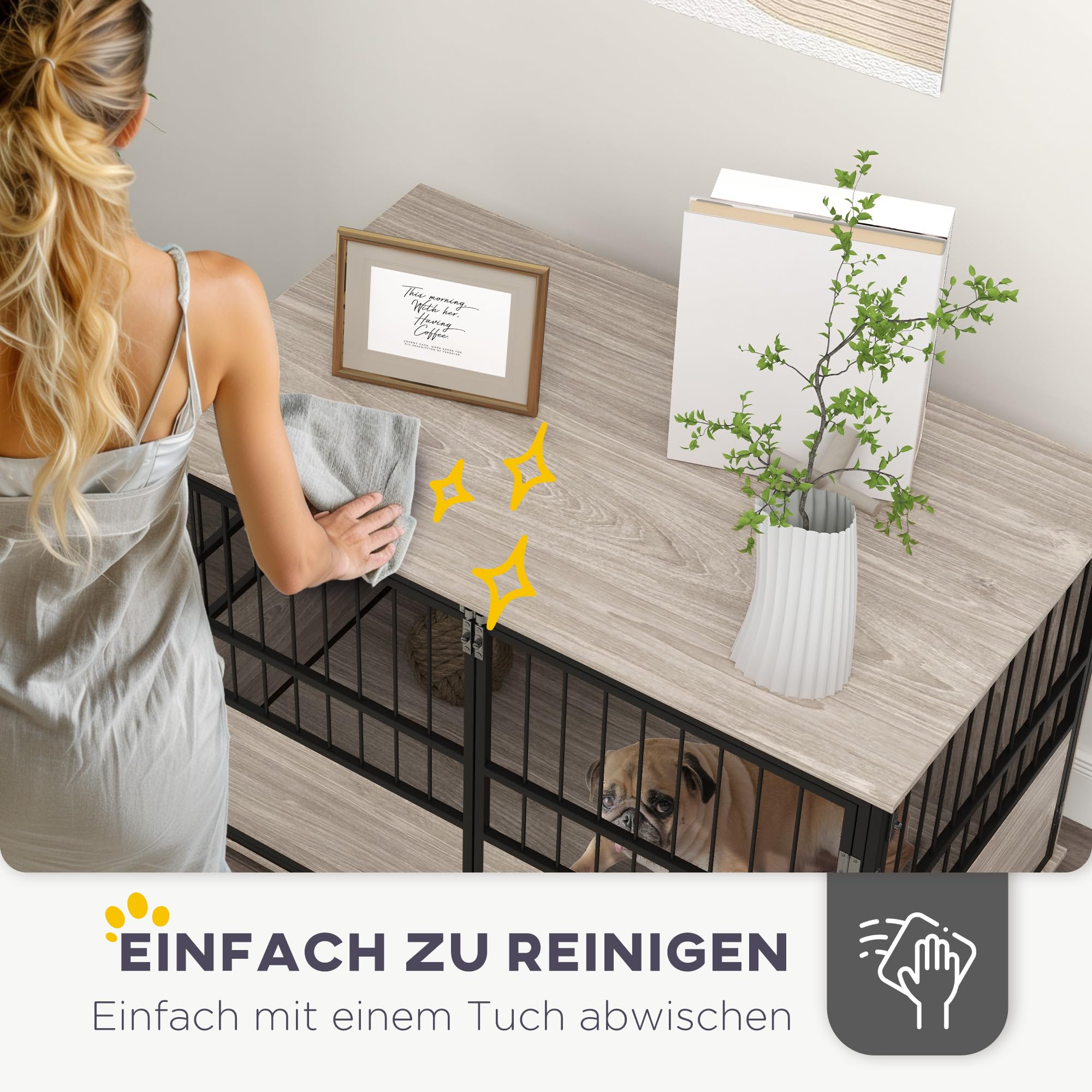 PawHut Hundekäfig für Zuhause, Hundehütte, rutschfest Haustierkäfig, Hundebox mit Türen, Hundehaus für bis große Hunde, Walnuss, 100 x 60 x 68 cm